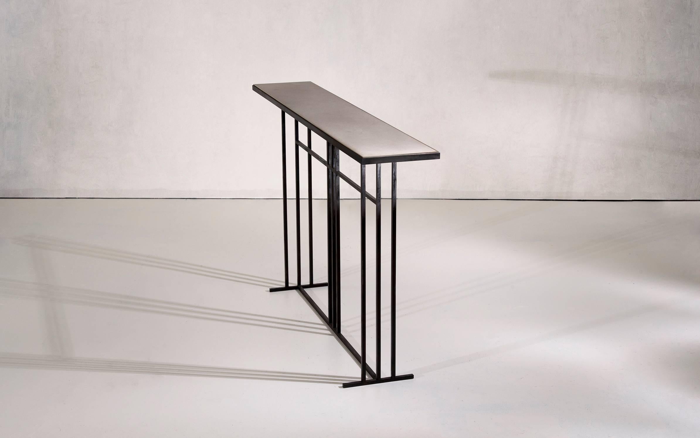 Art Deco Nico Console Table  — Medium — Blackened Steel Frame — Honed Cumbrian Slate Top For Sale