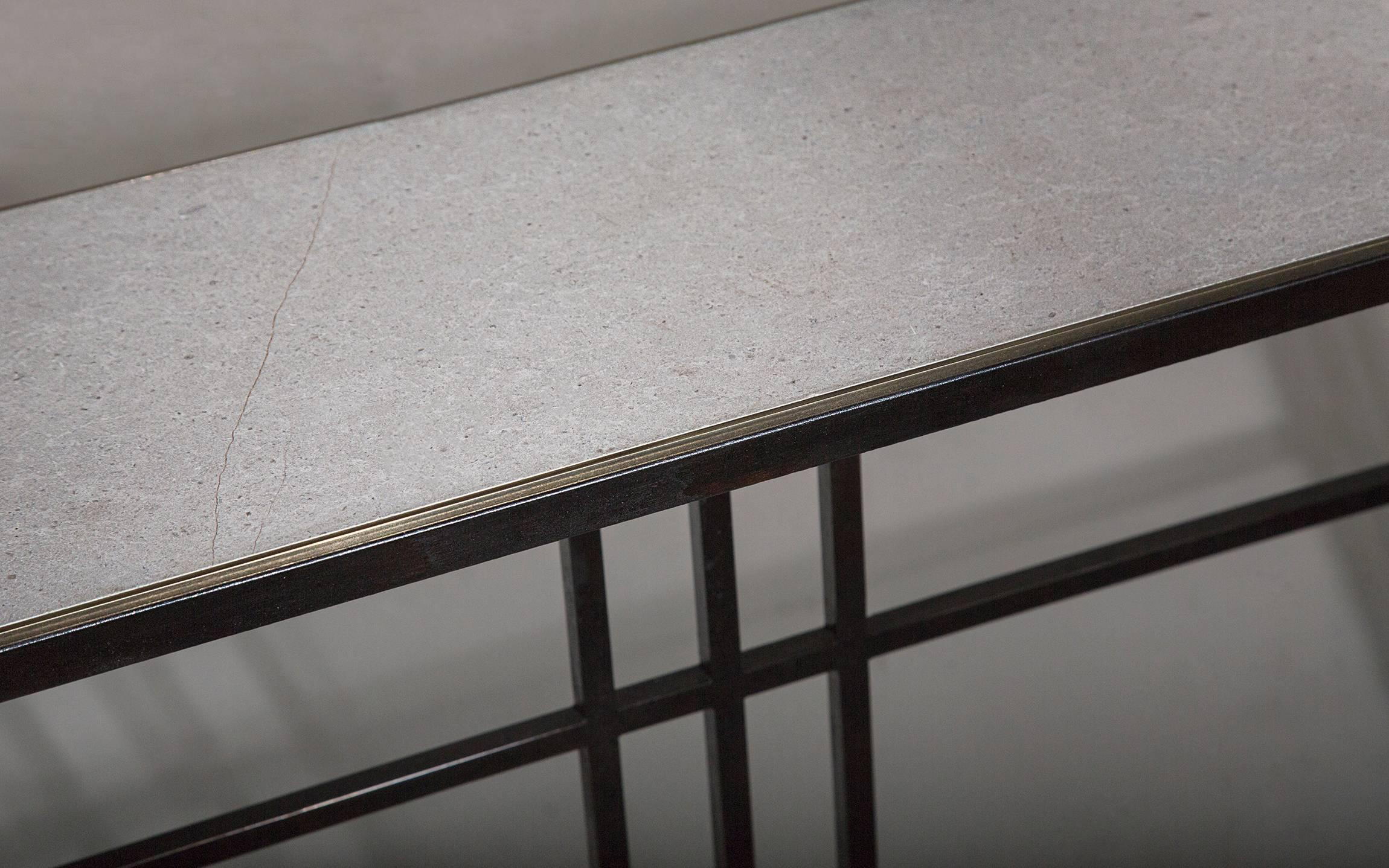 Brushed Nico Console Table  — Medium — Blackened Steel Frame — Honed Cumbrian Slate Top For Sale