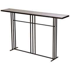 Nico Console Table — Small — Blackened Steel Frame — Patinated Brass Top