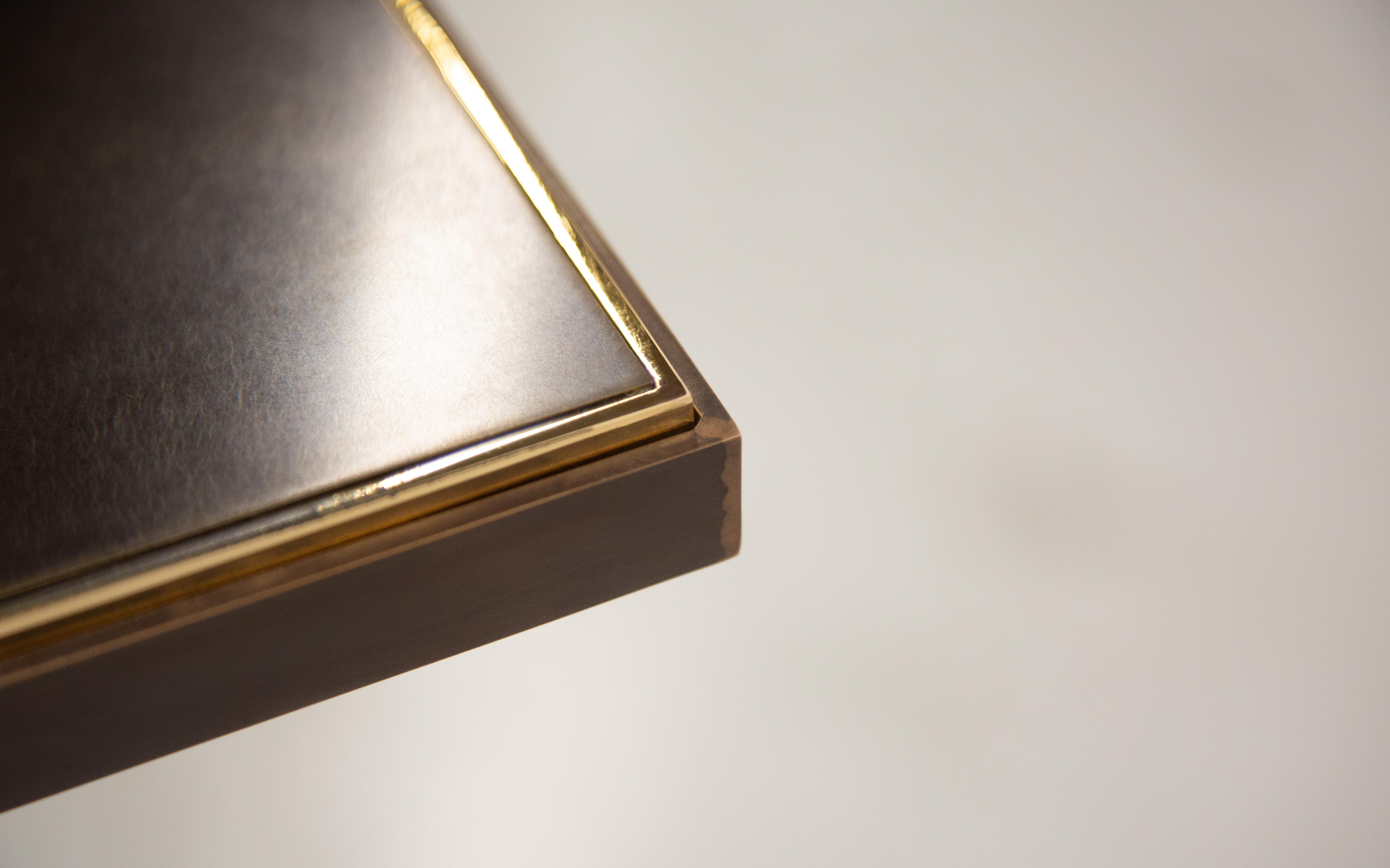 Contemporary Nico Console Table — Small — Patinated Brass Frame — Patinated Brass Top For Sale