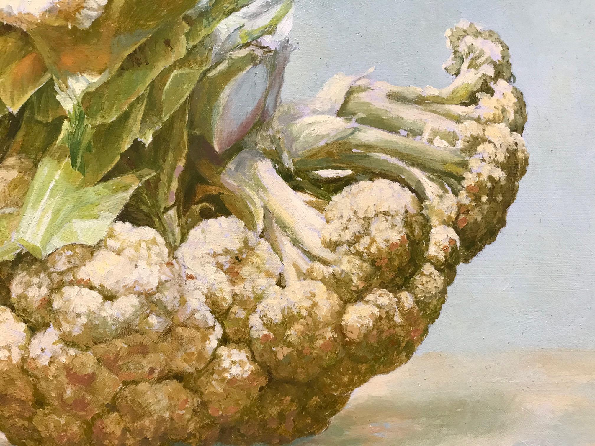 ''Cauliflower I'' Contemporary Dutch Still-life Painting of a Cauliflower - Gray Still-Life Painting by Nico Heilijgers
