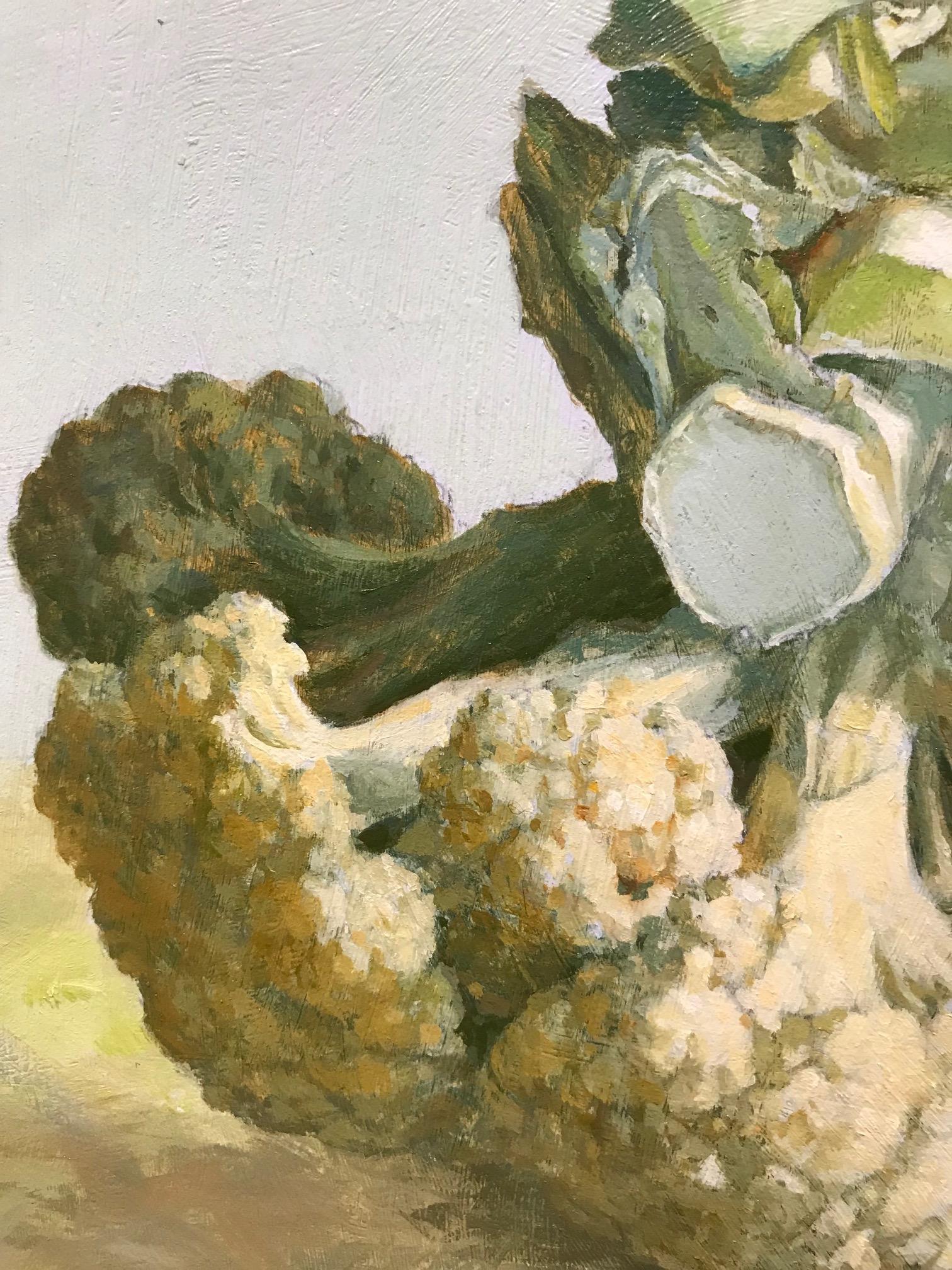 ''Cauliflower II'' Contemporary Dutch Still-life Painting of a Cauliflower - Gray Figurative Painting by Nico Heilijgers