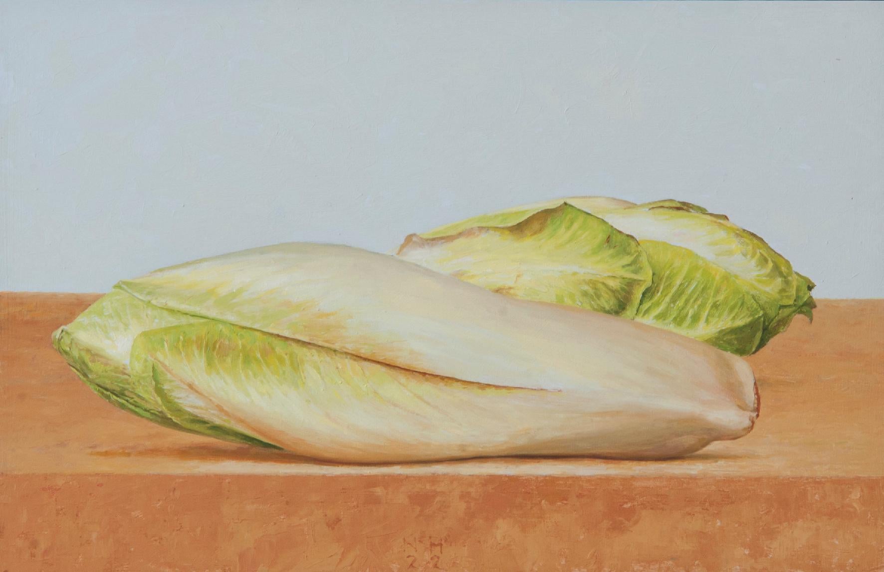 Nico Heilijgers Figurative Painting - ''Chicory'' Contemporary Dutch Still-life Painting of Chicory, Vegetables