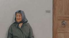 ''On the Look Out'' Contemporary Dutch Painting of a Lady Sitting on a Bench