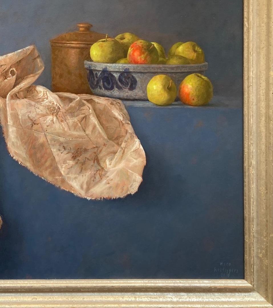 Stillleben mit Äpfeln und Trauben, Ölgemälde auf Tafel, Obst, auf Lager – Painting von Nico Heilijgers
