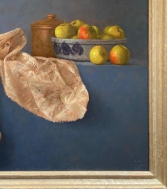 Still Life with Apples and Grapes Oil Painting on Panel Fruit In Stock