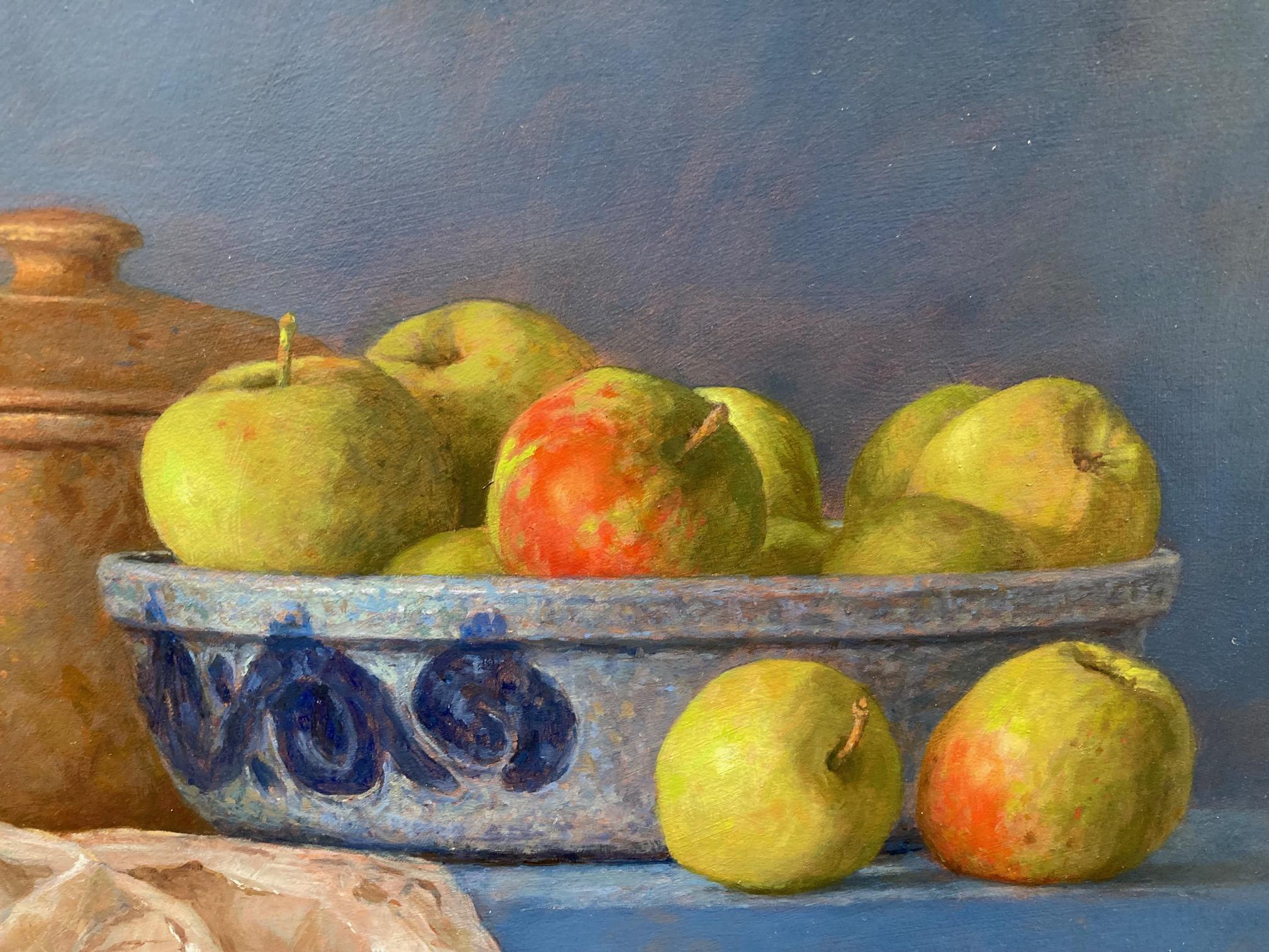 Stillleben mit Äpfeln und Trauben, Ölgemälde auf Tafel, Obst, auf Lager (Zeitgenössisch), Painting, von Nico Heilijgers
