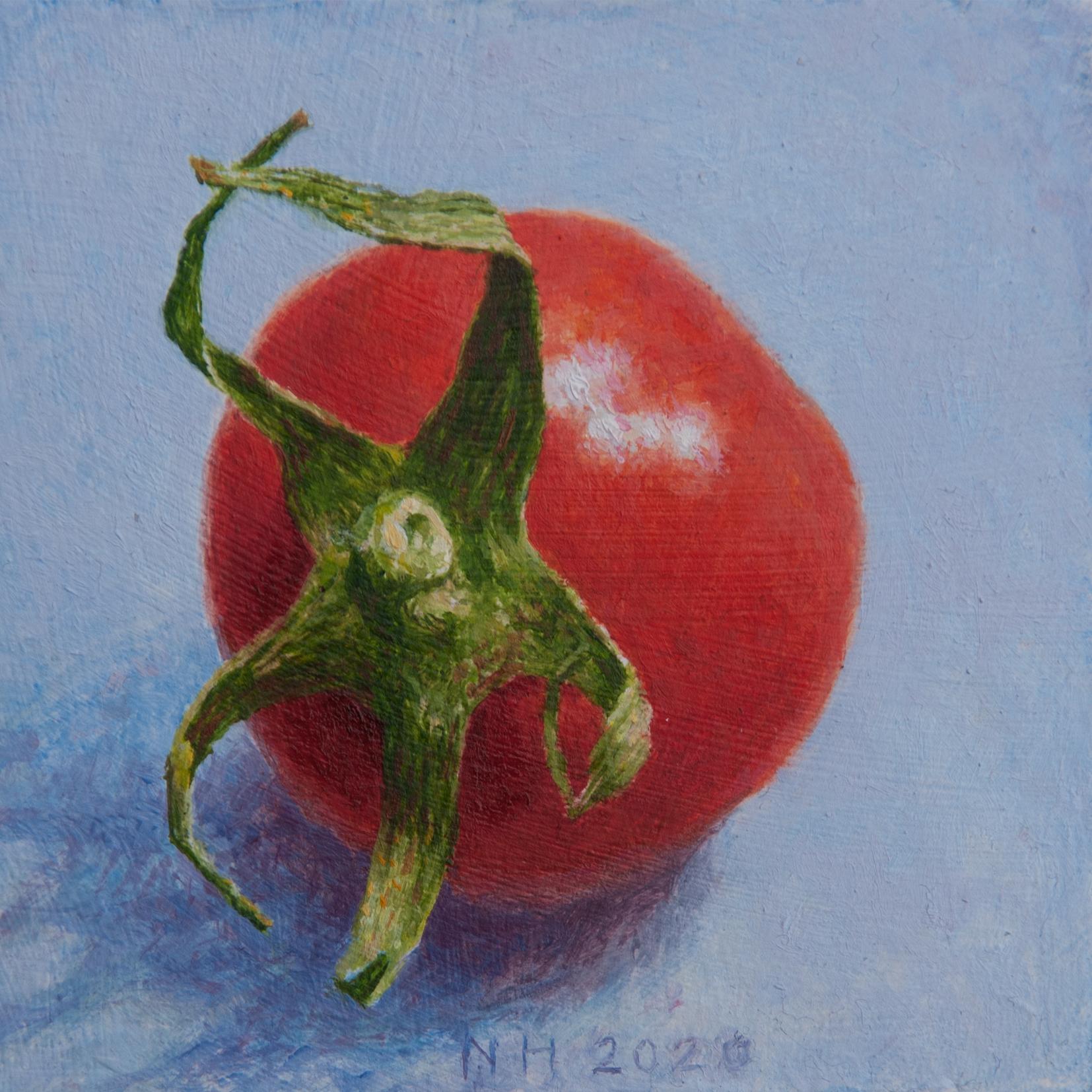 Nico Heilijgers Figurative Painting - ''Tomato'' Contemporary Dutch Miniature Still Life Painting of a Cherry Tomato