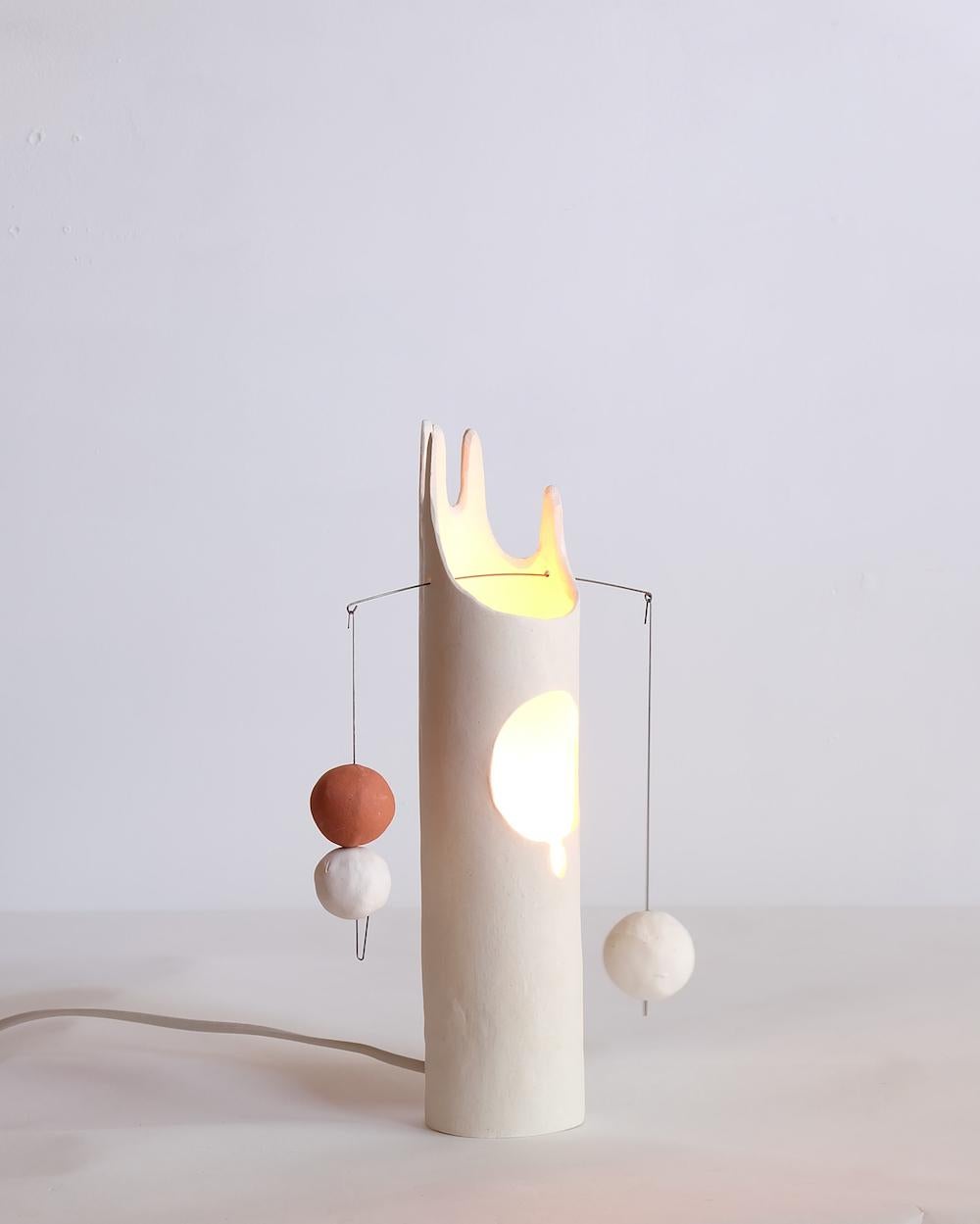 Metal Nico Lamp, Sculptural Contemporary Hand-Built Ceramic Table Lamp in Matte White For Sale