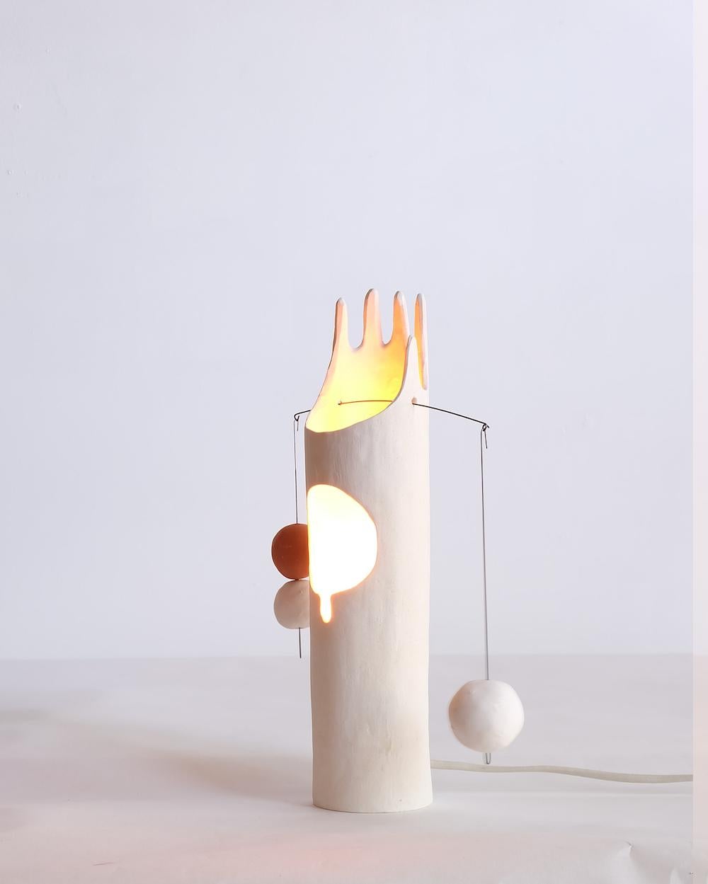Metal Nico Lamp, Sculptural Contemporary Hand-Built Ceramic Table Lamp in Matte White For Sale