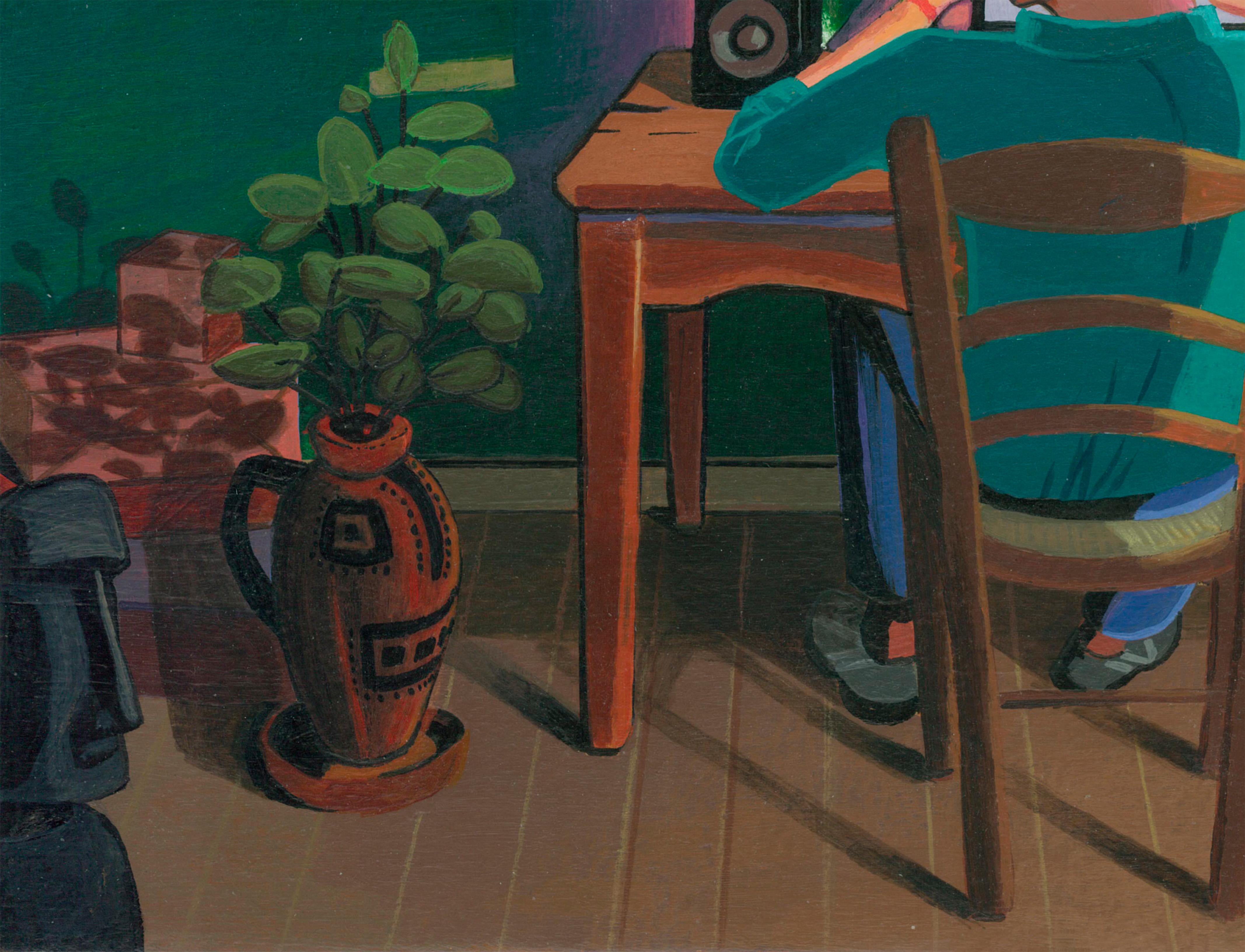 Acrylic Painting on Paper with Interior Scene and Mirror Reflection. Framed im Angebot 2