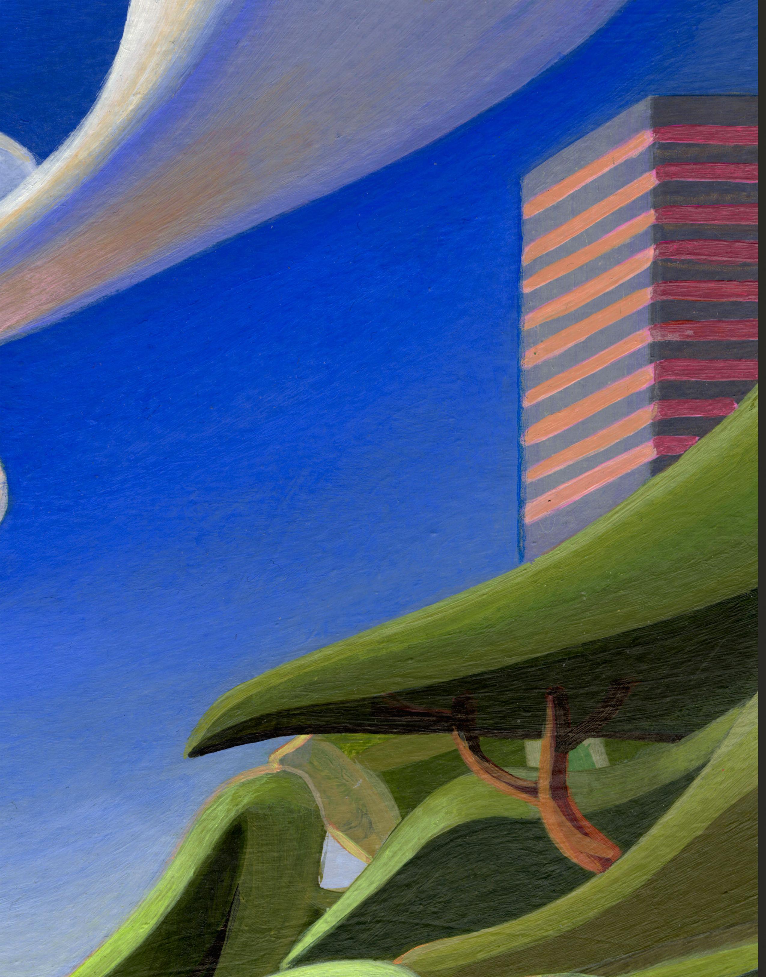 Acrylic Painting on Paper with Surreal Landscape and Abstract Clouds. Framed For Sale 4