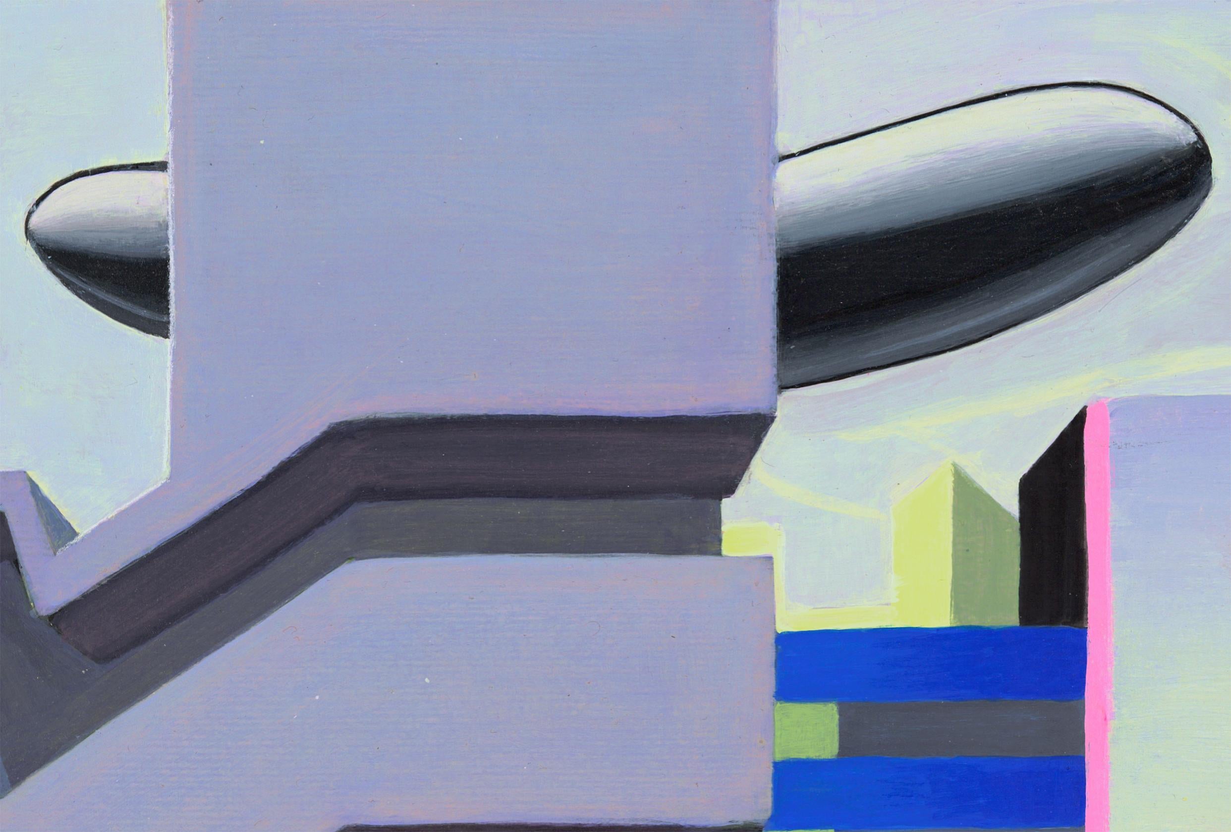 Framed Acrylic Painting on Paper with Surreal Urban Landscape and Floating Trees For Sale 8
