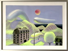 Paisaje Surrealista Acrílico sobre Papel Fabriano con Arquitectura Abandonada