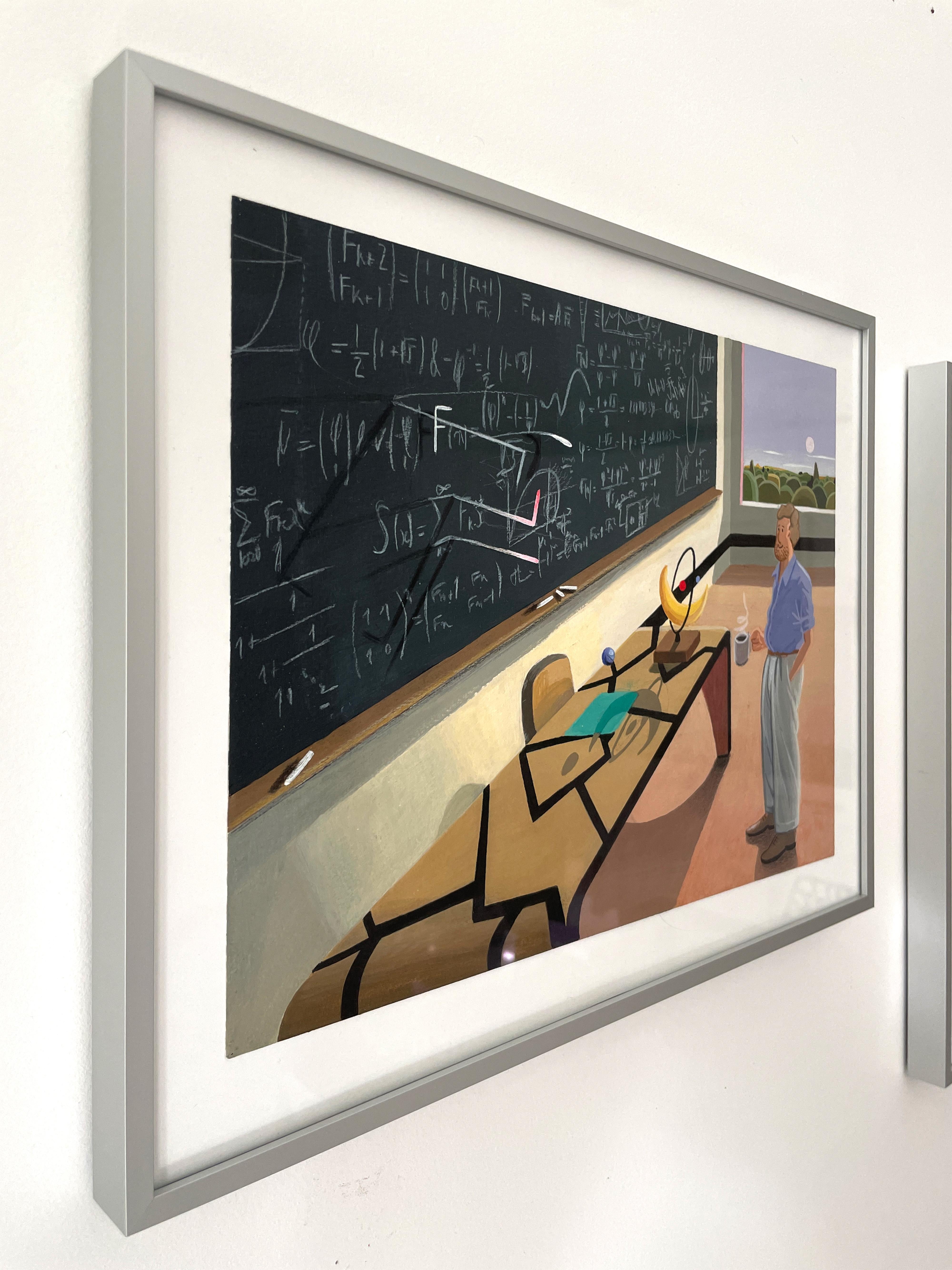 This acrylic painting on 300 g/m² paper presents one of Nico Pearleyes’ most conceptually charged compositions, where thought itself becomes a living force. The Living Theory explores the power of ideas to shape reality, addressing the enduring