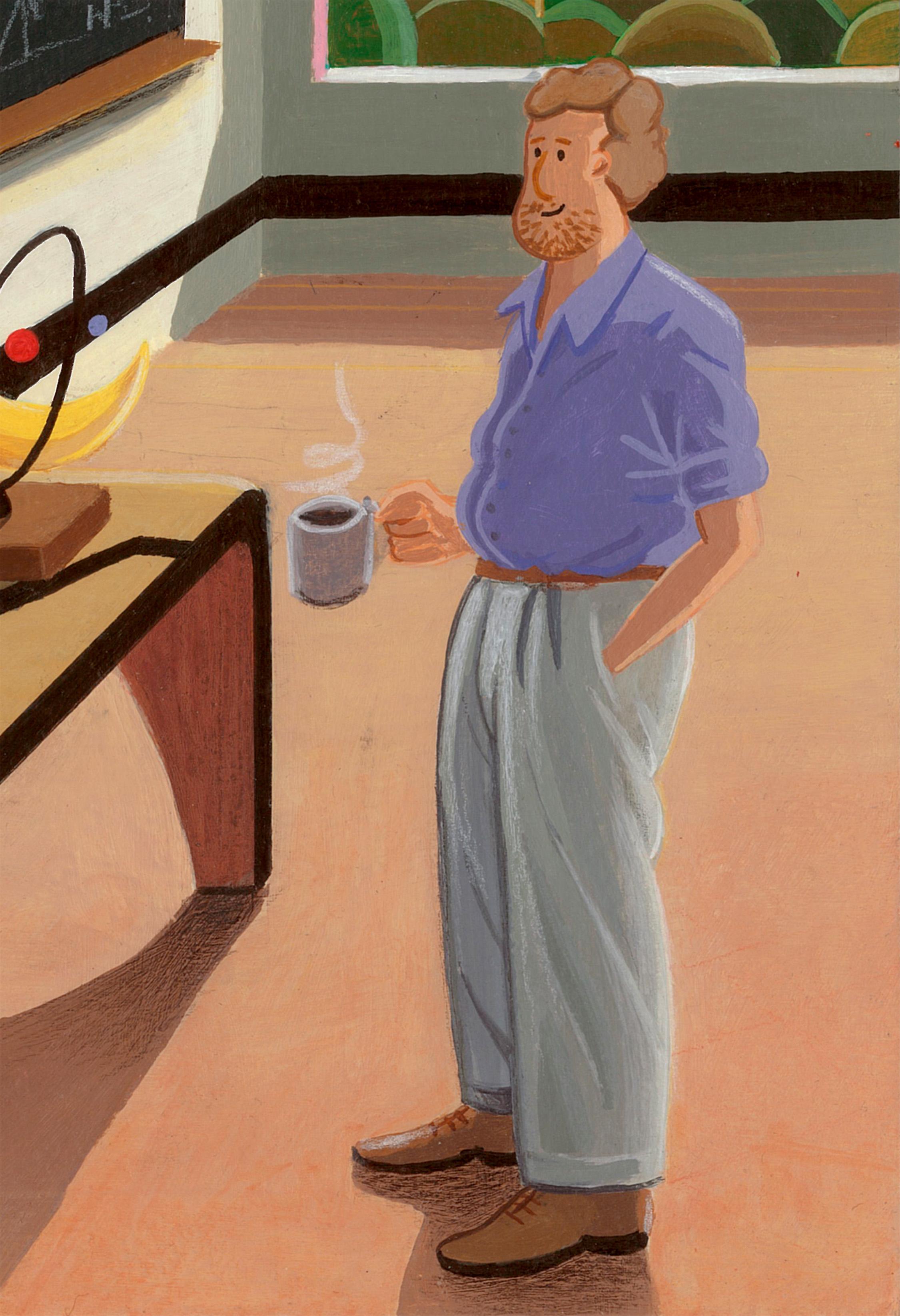 Surreal Classroom Scene Acrylic Painting on Paper with Scientist Blackboard For Sale 4