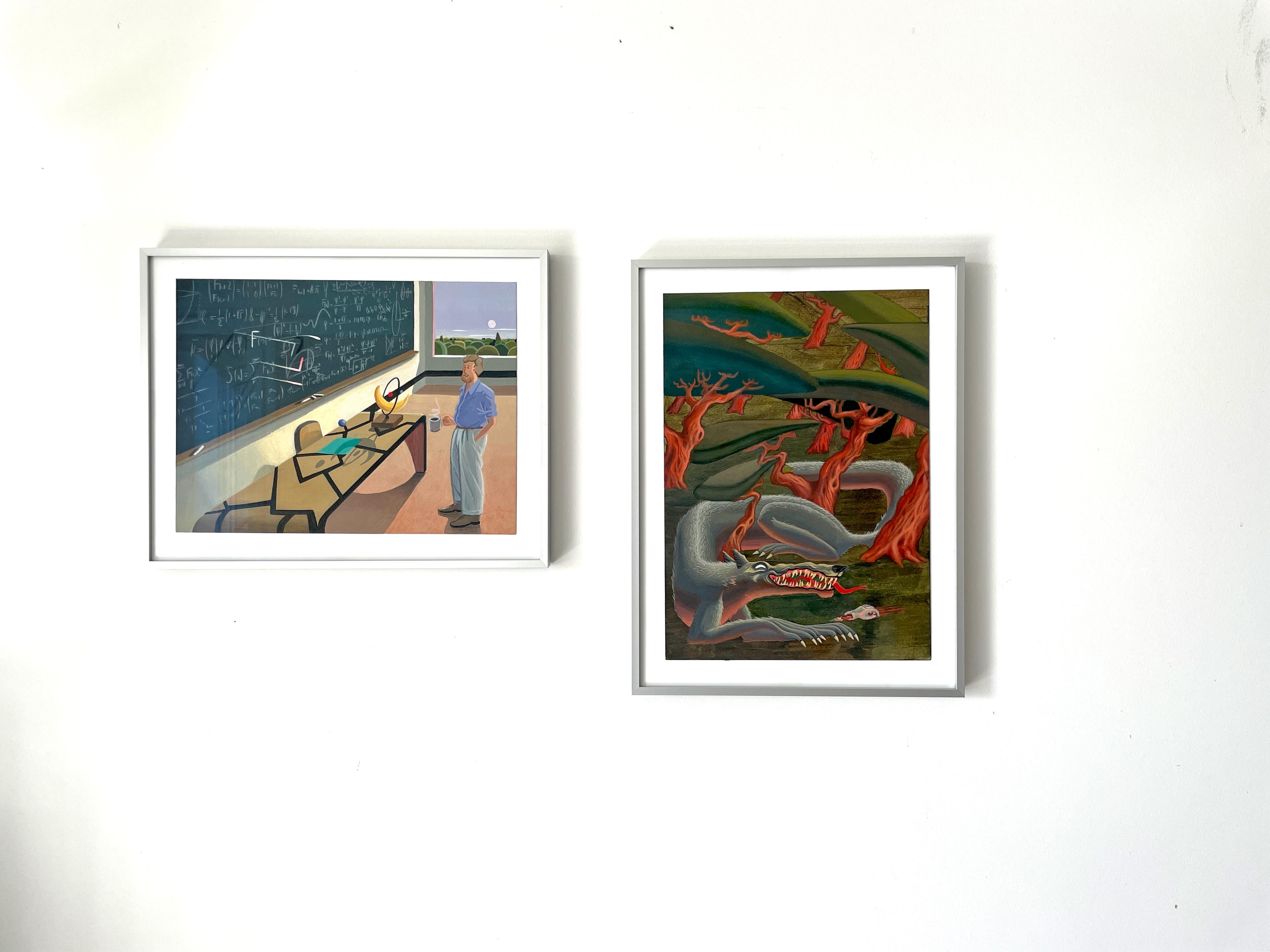 Das Rotkäppchen Acrylgemälde auf Papier mit Wolf und roten Bäumen im Angebot 7