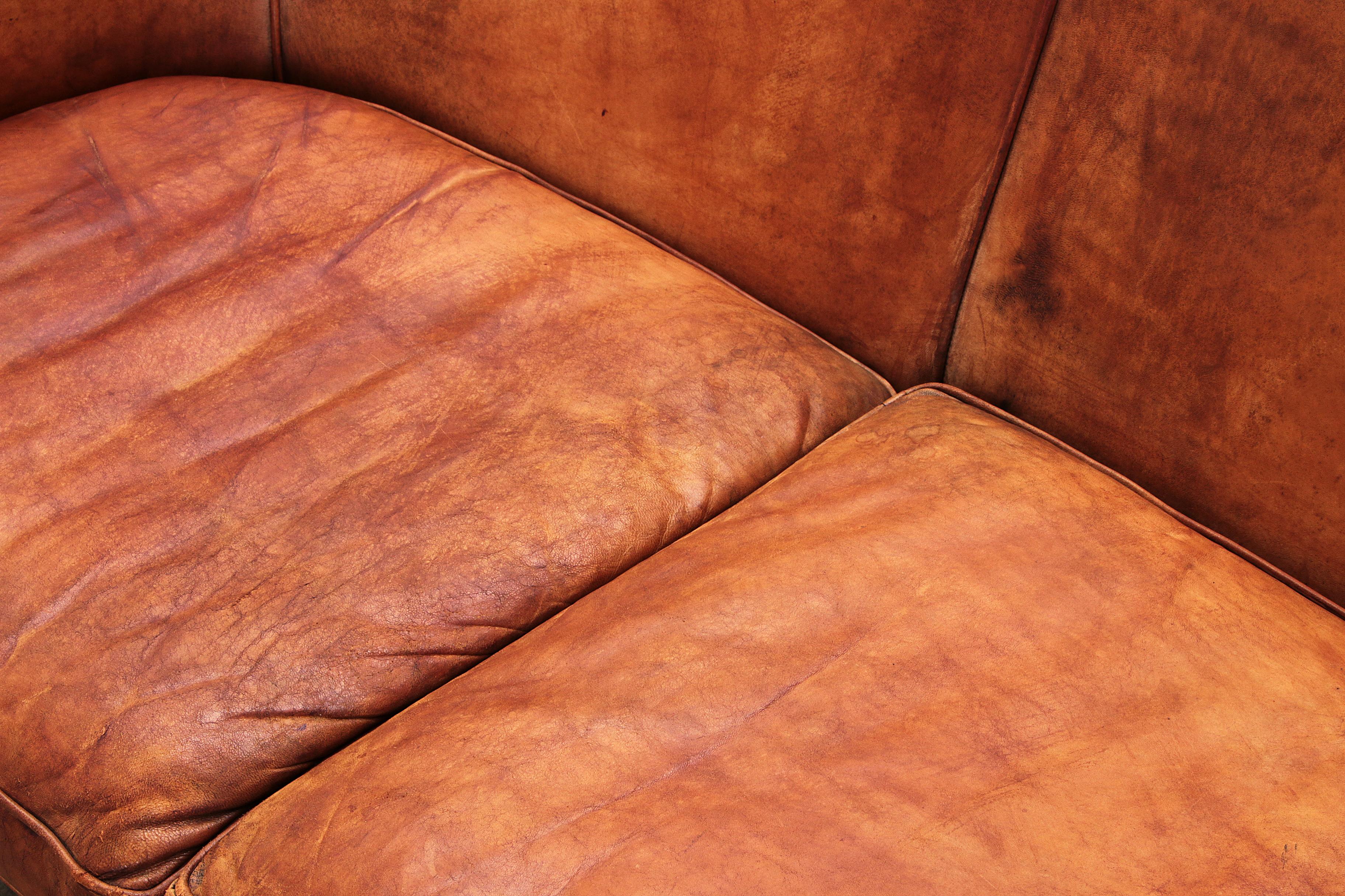 20th Century Dutch Two Seater Tan Sheepskin Leather Sofa Nico Van Oorschot 6