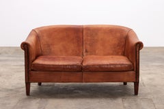 20th Century Dutch Two Seater Tan Sheepskin Leather Sofa Nico Van Oorschot