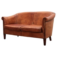 Used 20th Century Dutch Two Seater Tan Sheepskin Leather Sofa Nico Van Oorschot