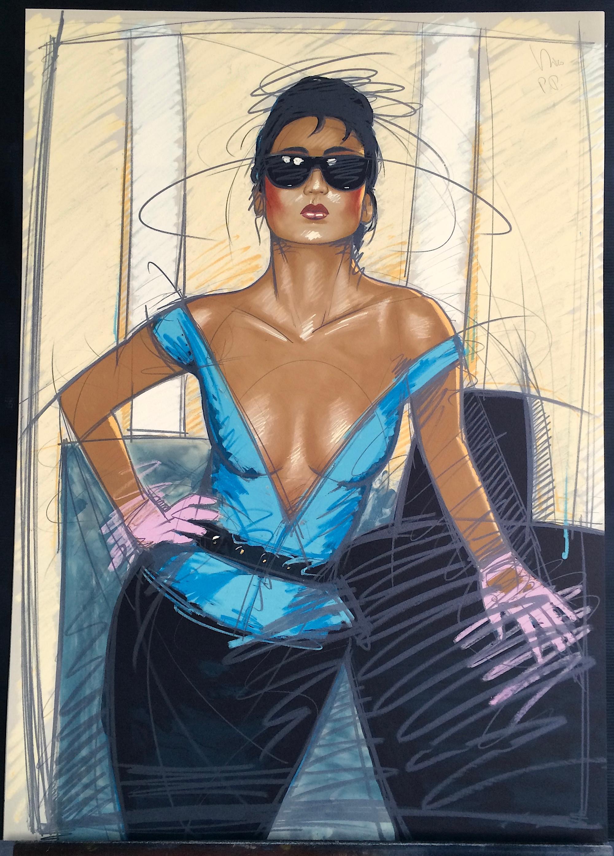 JEANE is an original, hand drawn, limited edition lithograph by the Dutch artist Nico Vrielink printed using traditional hand lithography techniques on archival Arches paper 100% acid free.
JEANE depicts an energetic contemporary female fashion