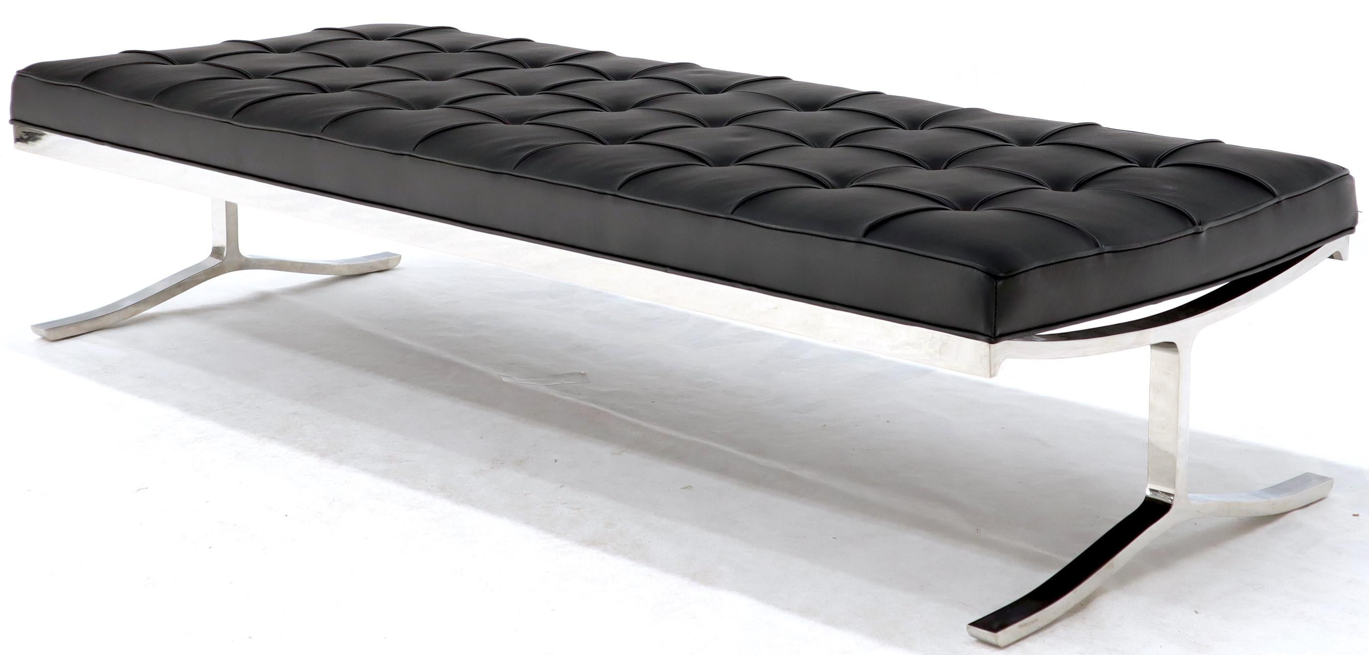Mid-Century Modern Nico Zographos heavy stainless steel tufted leather upholstery bench almost daybed size. NYC area delivery starts from $150.