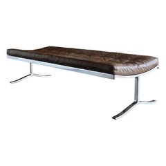 Nico Zographos Leather and Stainless Steel Bench, circa 1975