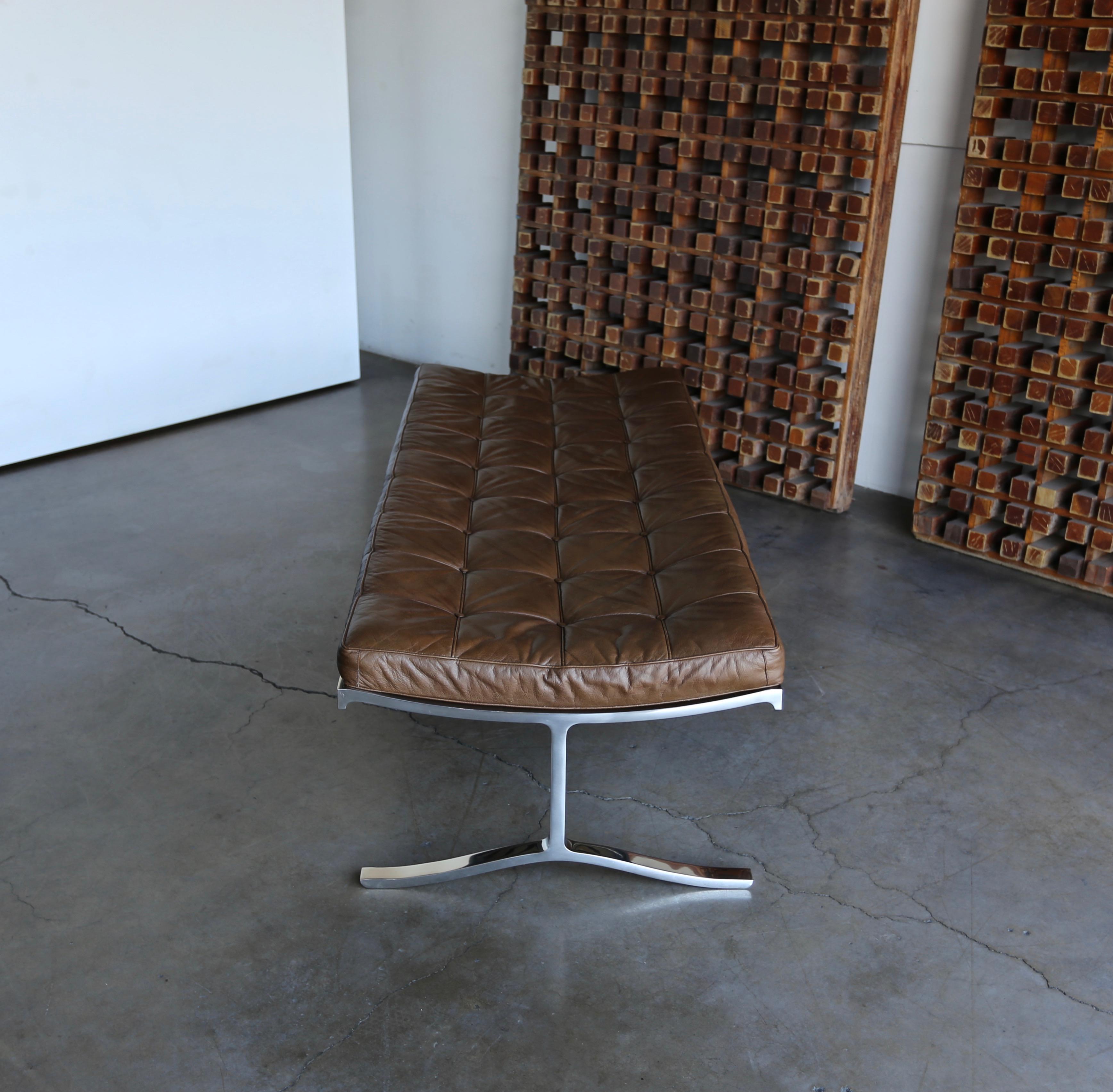 Nico Zographos Leather and Stainless Steel Bench, circa 1975 5