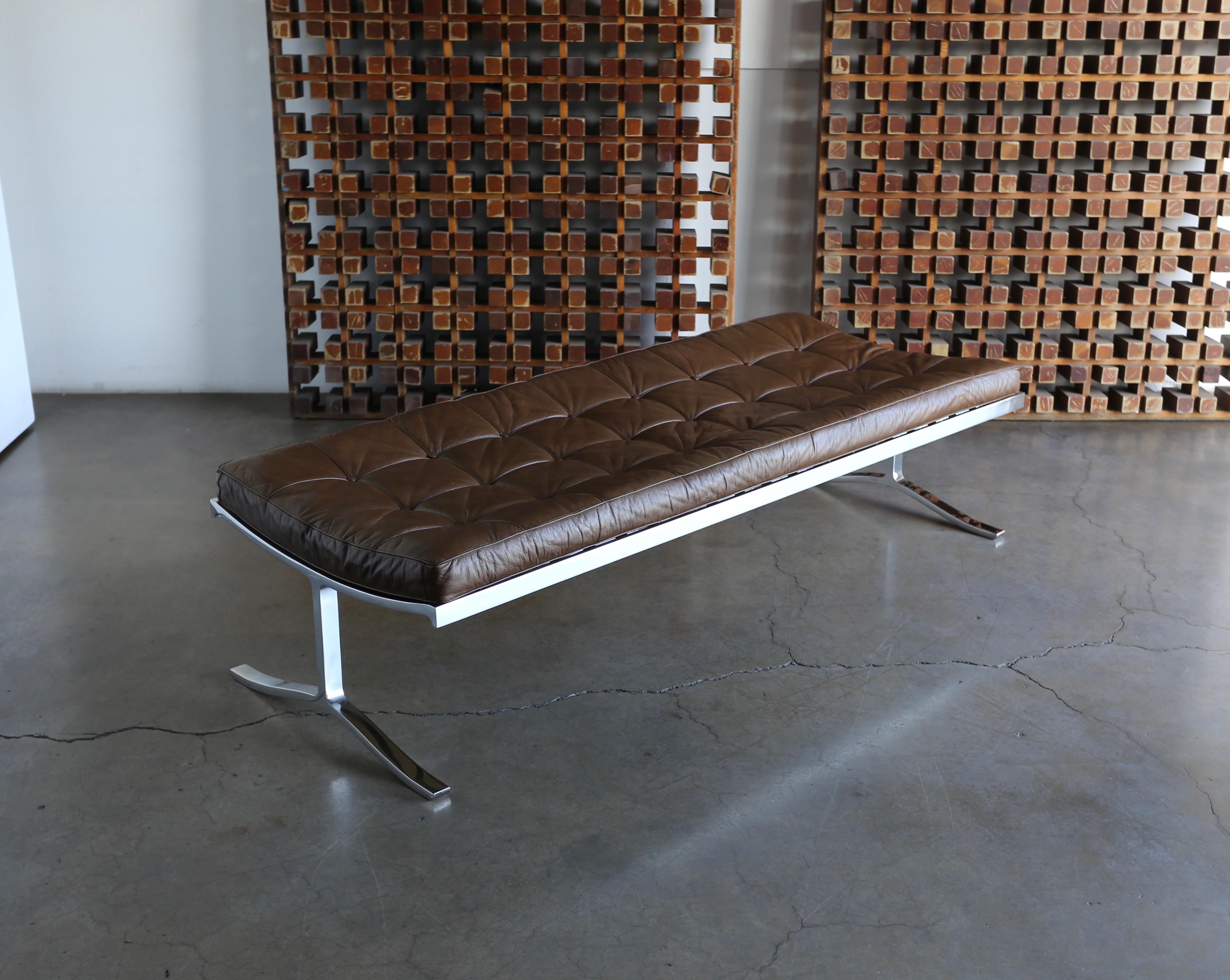 Nico Zographos leather and stainless steel bench, circa 1975.