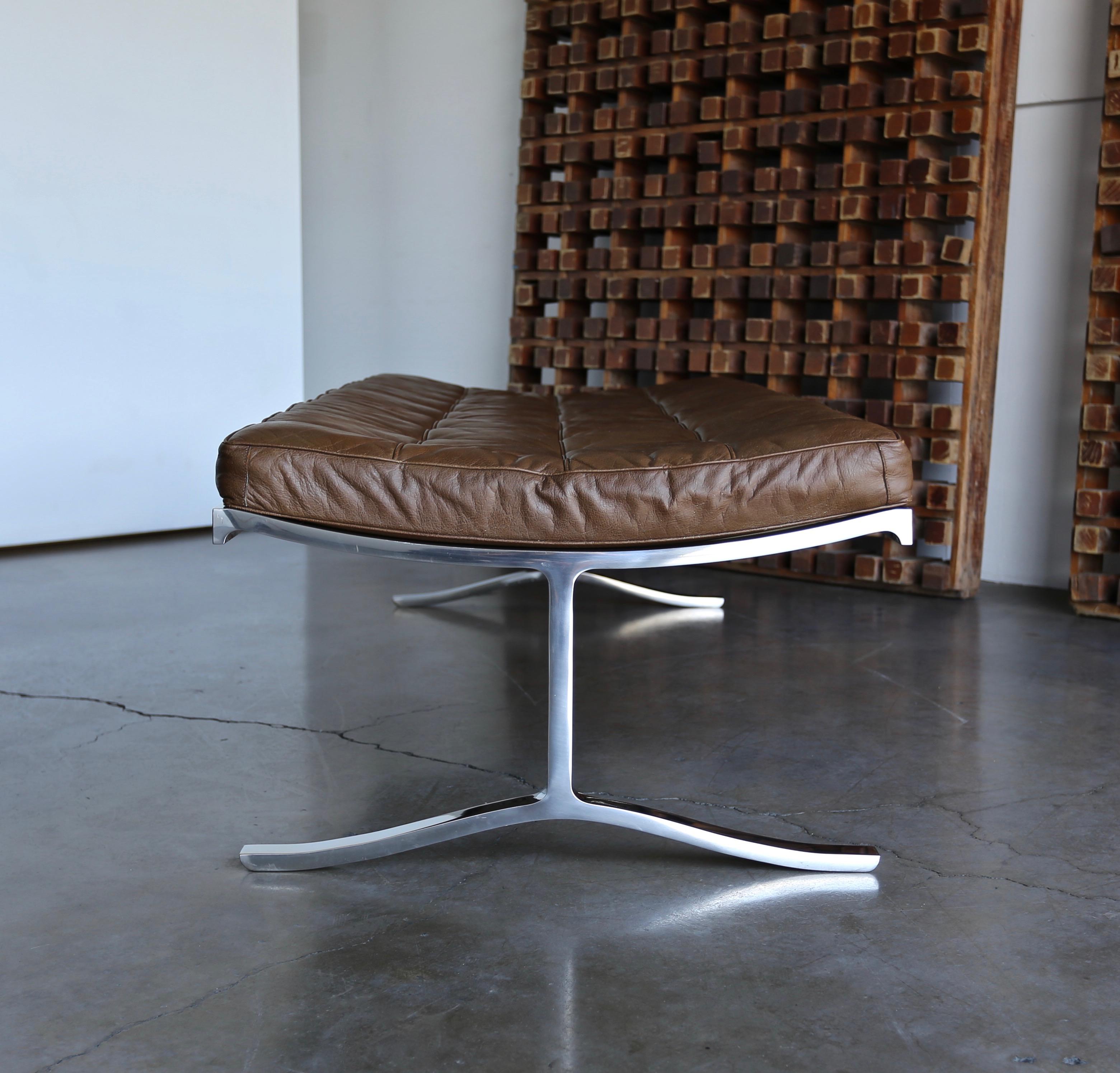 American Nico Zographos Leather and Stainless Steel Bench, circa 1975