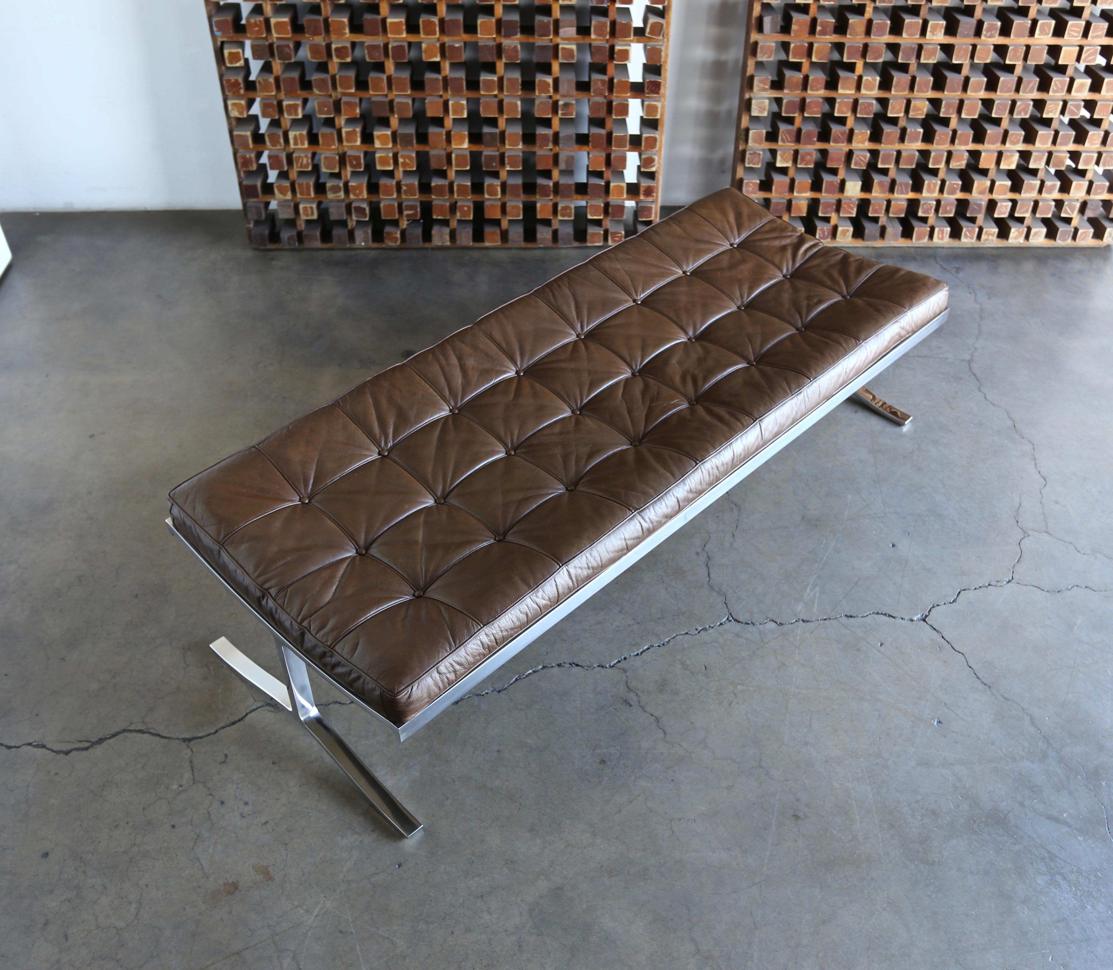 Nico Zographos Leather and Stainless Steel Bench, circa 1975 In Good Condition In Costa Mesa, CA
