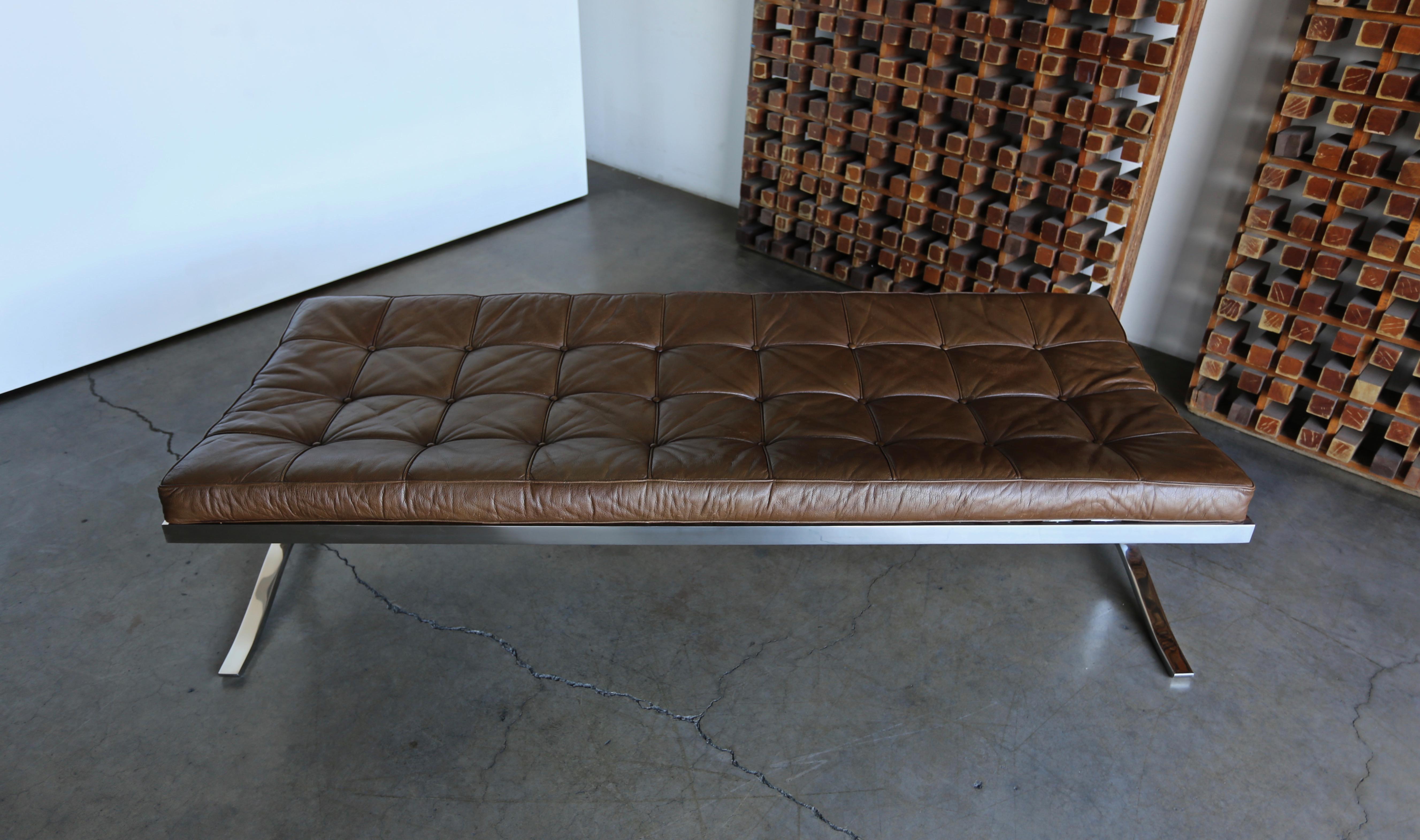 20th Century Nico Zographos Leather and Stainless Steel Bench, circa 1975