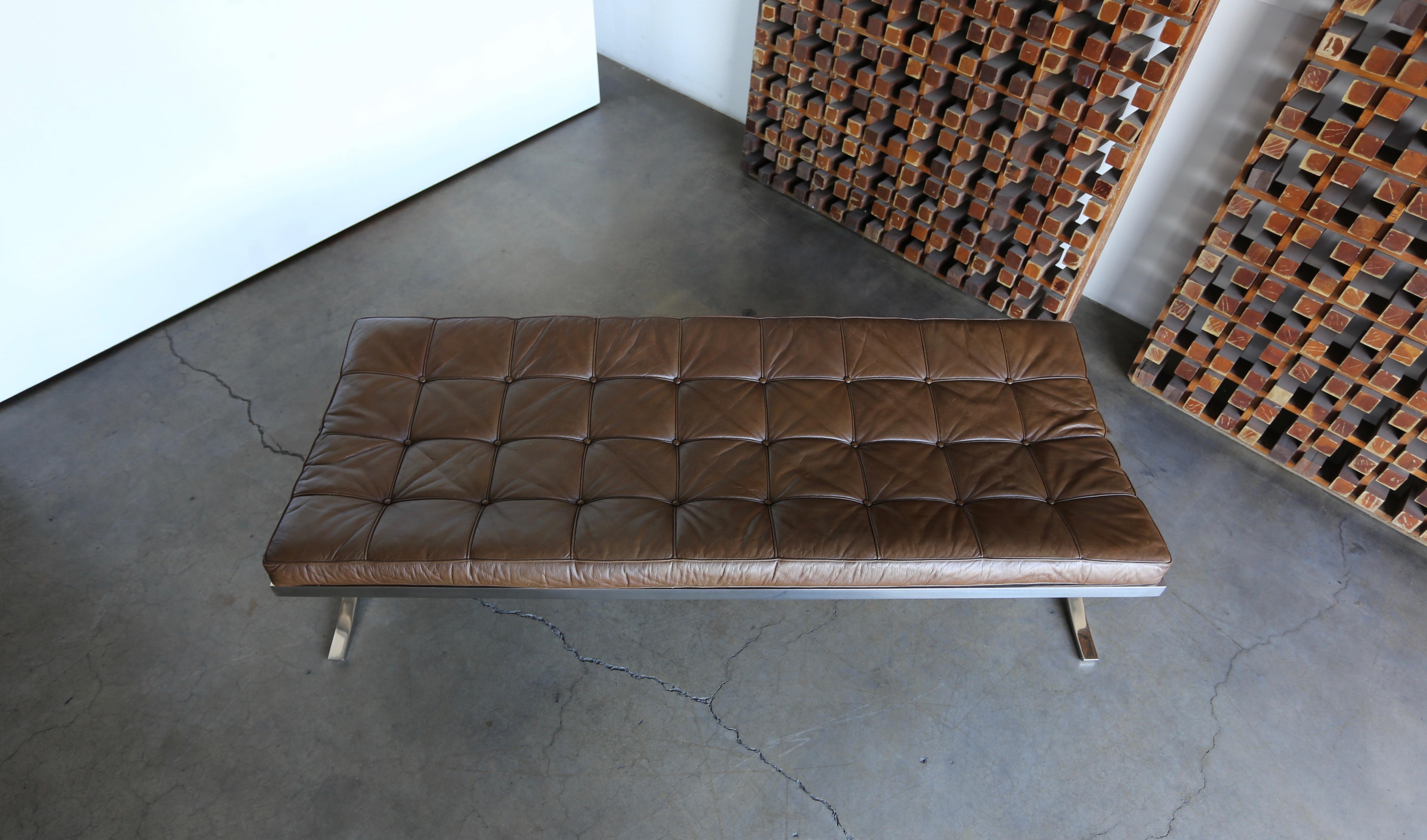 Nico Zographos Leather and Stainless Steel Bench, circa 1975 2