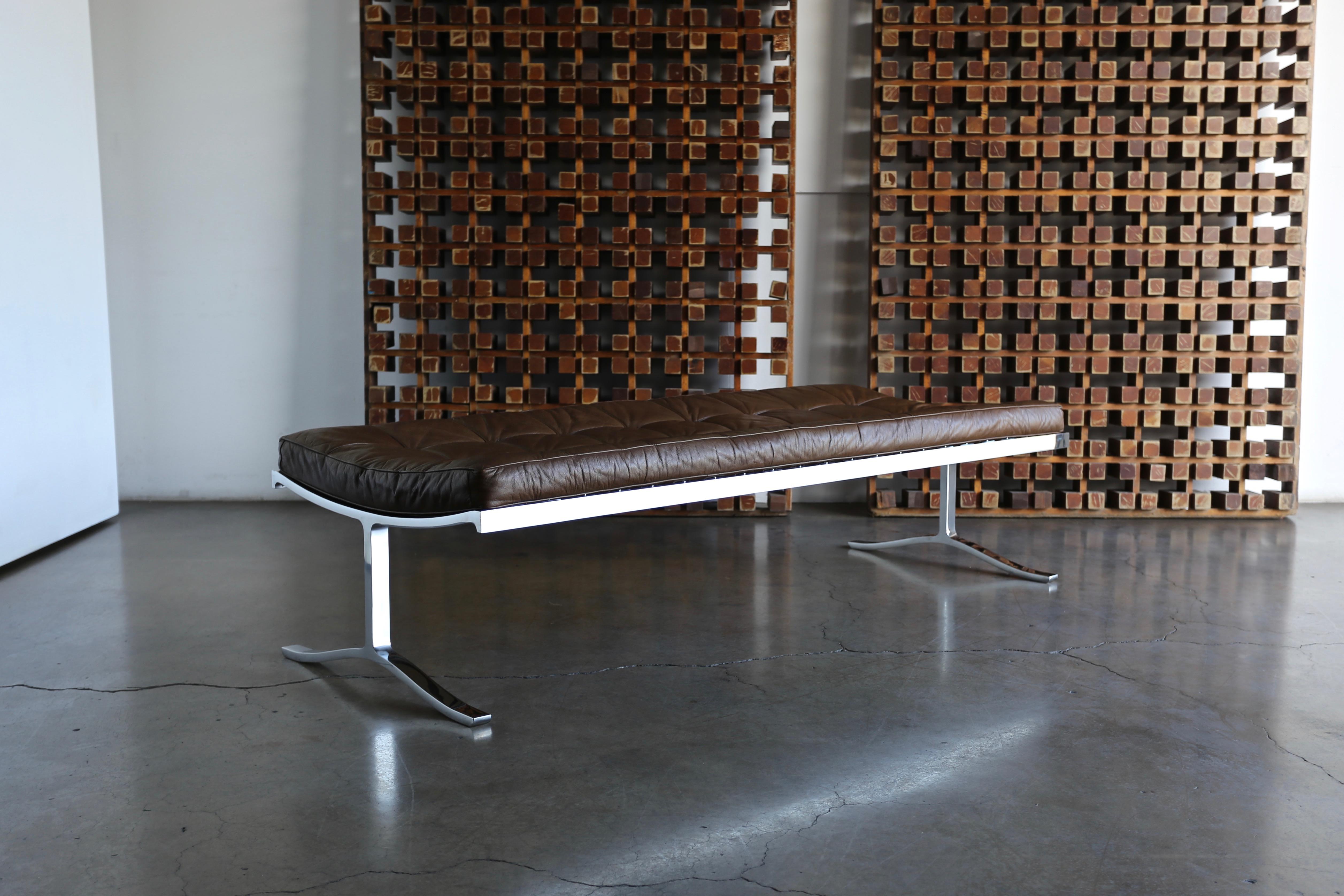 Nico Zographos Leather and Stainless Steel Bench, circa 1975 3
