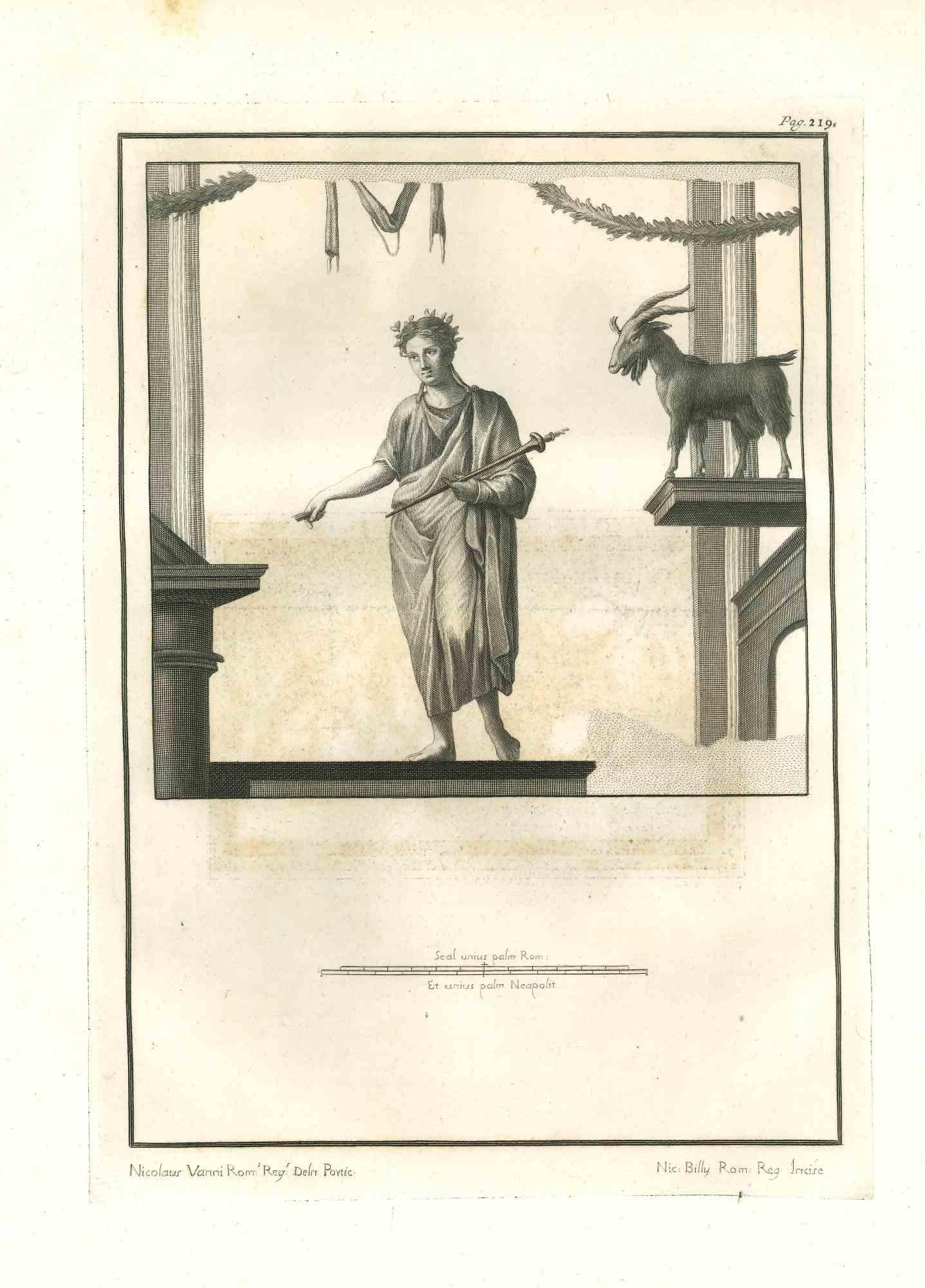 Escena de vida de la Antigua Roma  de la serie "Antigüedades de Herculano", es un aguafuerte original sobre papel realizado por Nicola Billy en el siglo XVIII.

Firmado en la placa.

Buen estado, salvo algunas manchas menores.

El grabado pertenece