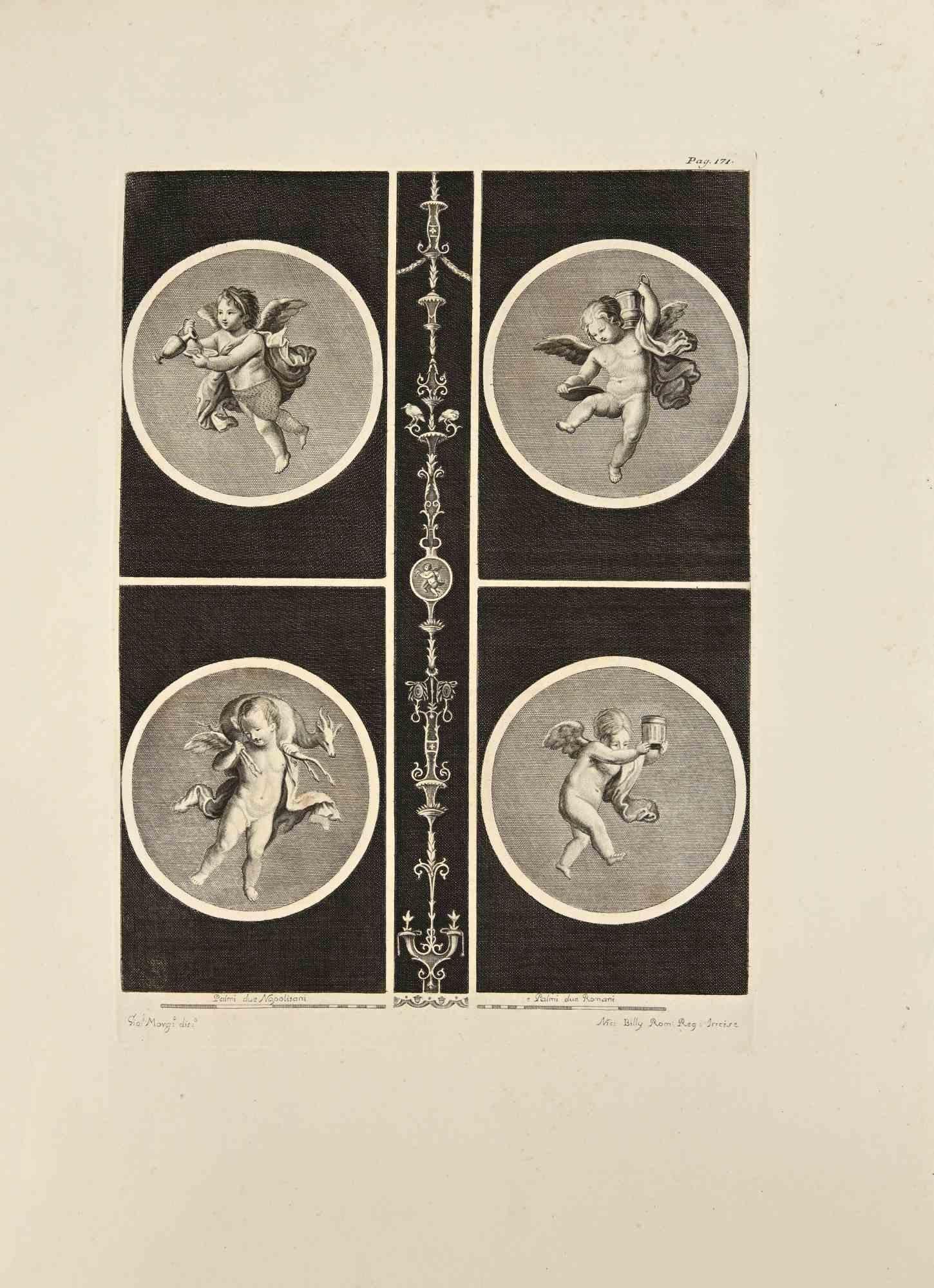 Cupido in Four Seasons aus "Antiquities of Herculaneum" ist eine Radierung auf Papier von Nicola Billy aus dem 18. Jahrhundert.

Signiert auf der Platte.

Guter Zustand mit einigen Faltungen.

Die Radierung gehört zu der Druckserie "Antiquities of