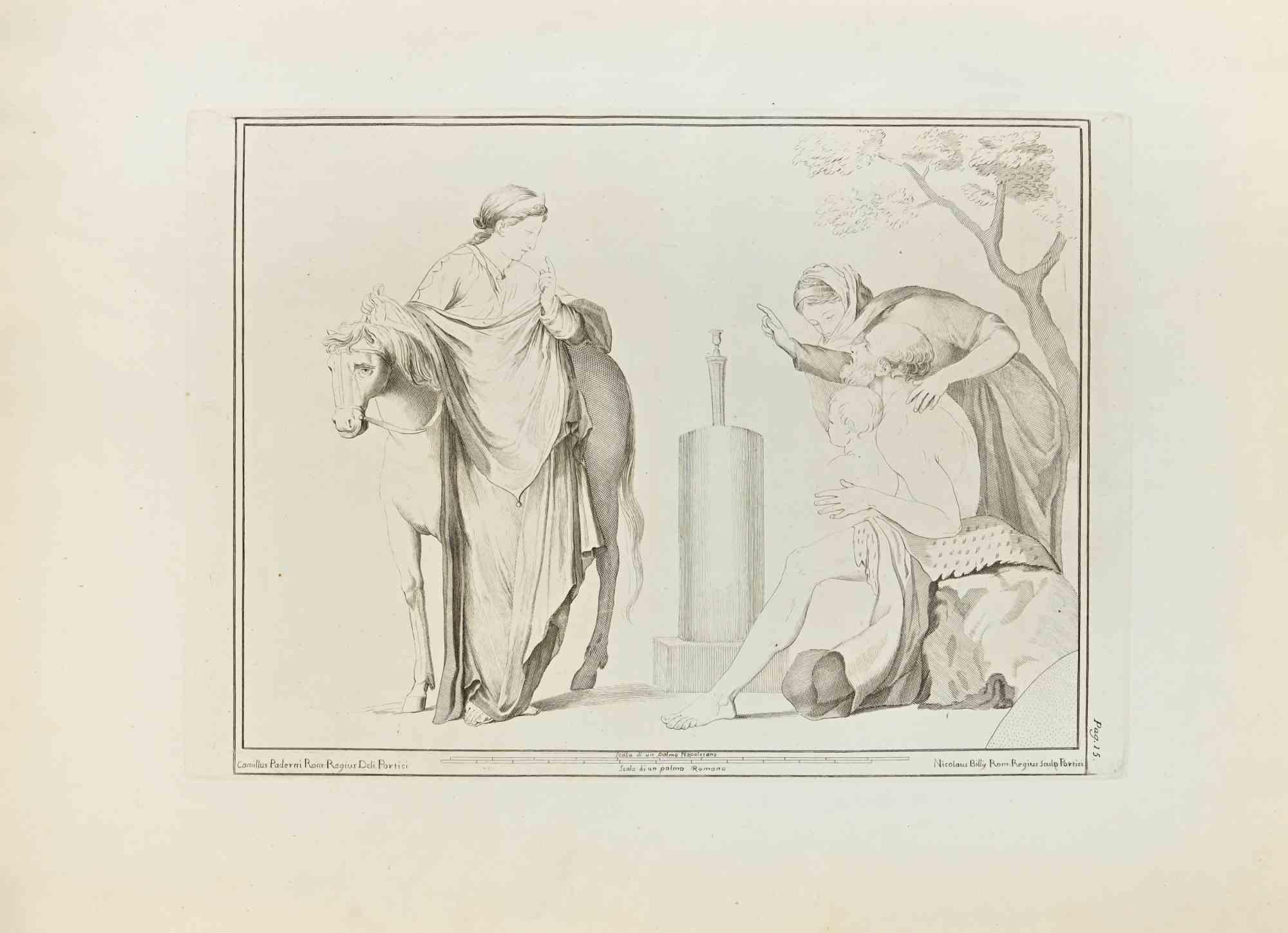 Heracles with His Son,  Infant Telephus - Etching by Nicola Billy - 18th Century