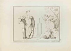Heracles mit seinem Sohn,  Telephus für Kleinkinder – Radierung von Nicola Billy – 18. Jahrhundert