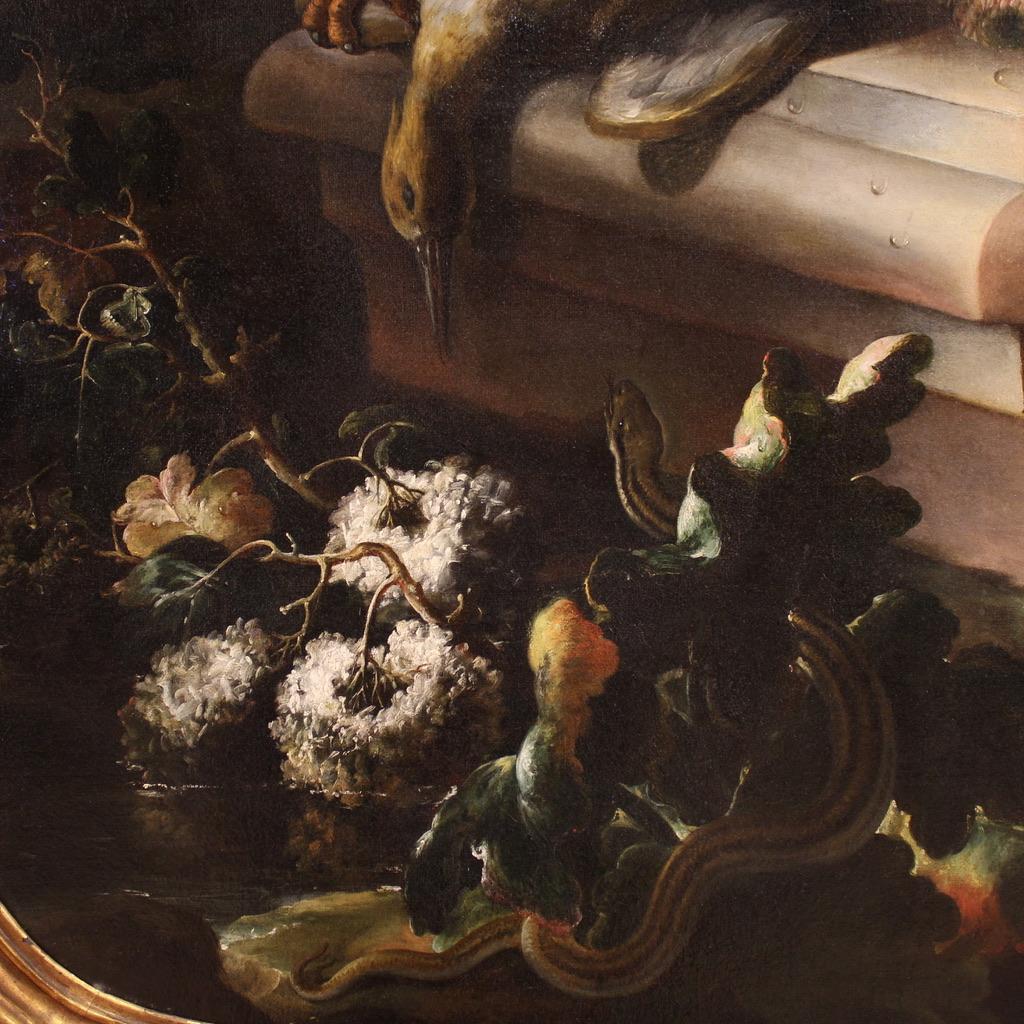 óleo sobre lienzo del siglo XVIII Pintura antigua italiana de bodegón, 1710 1