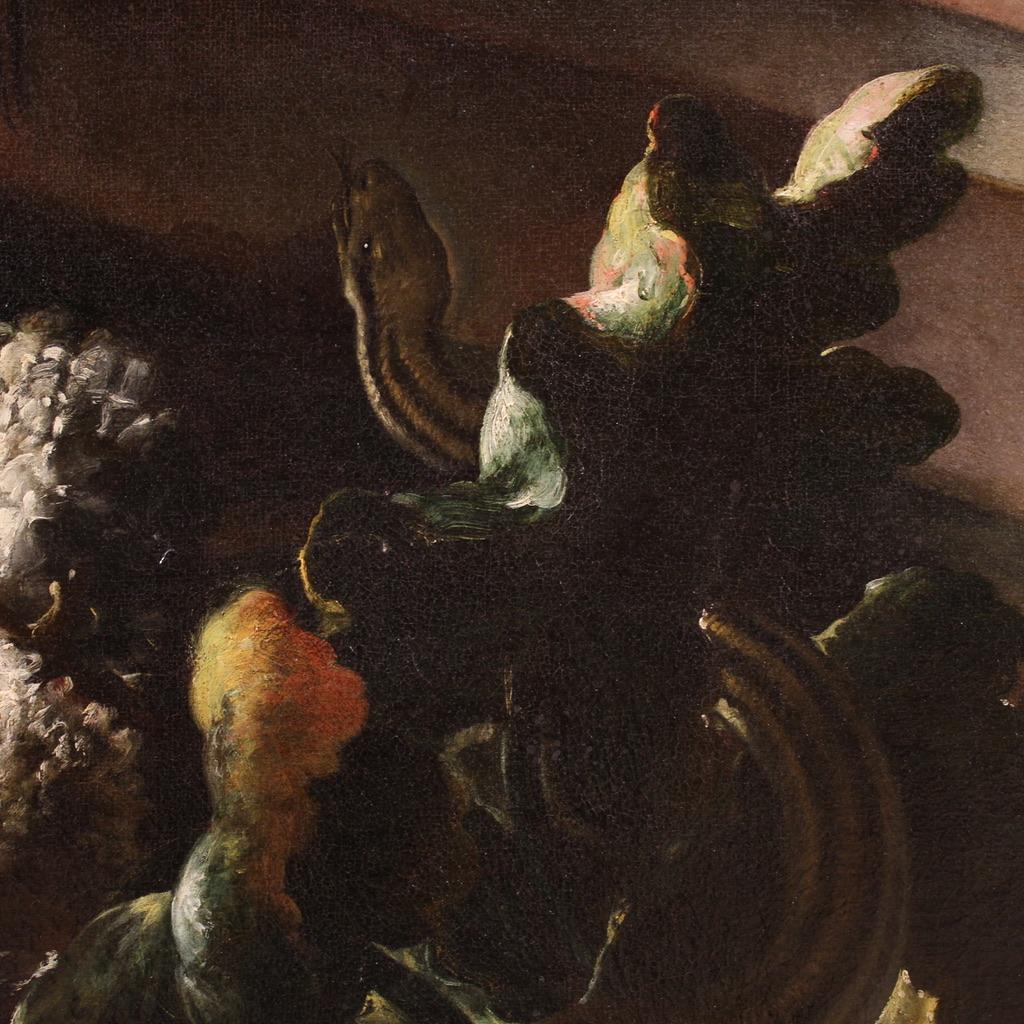 óleo sobre lienzo del siglo XVIII Pintura antigua italiana de bodegón, 1710 5