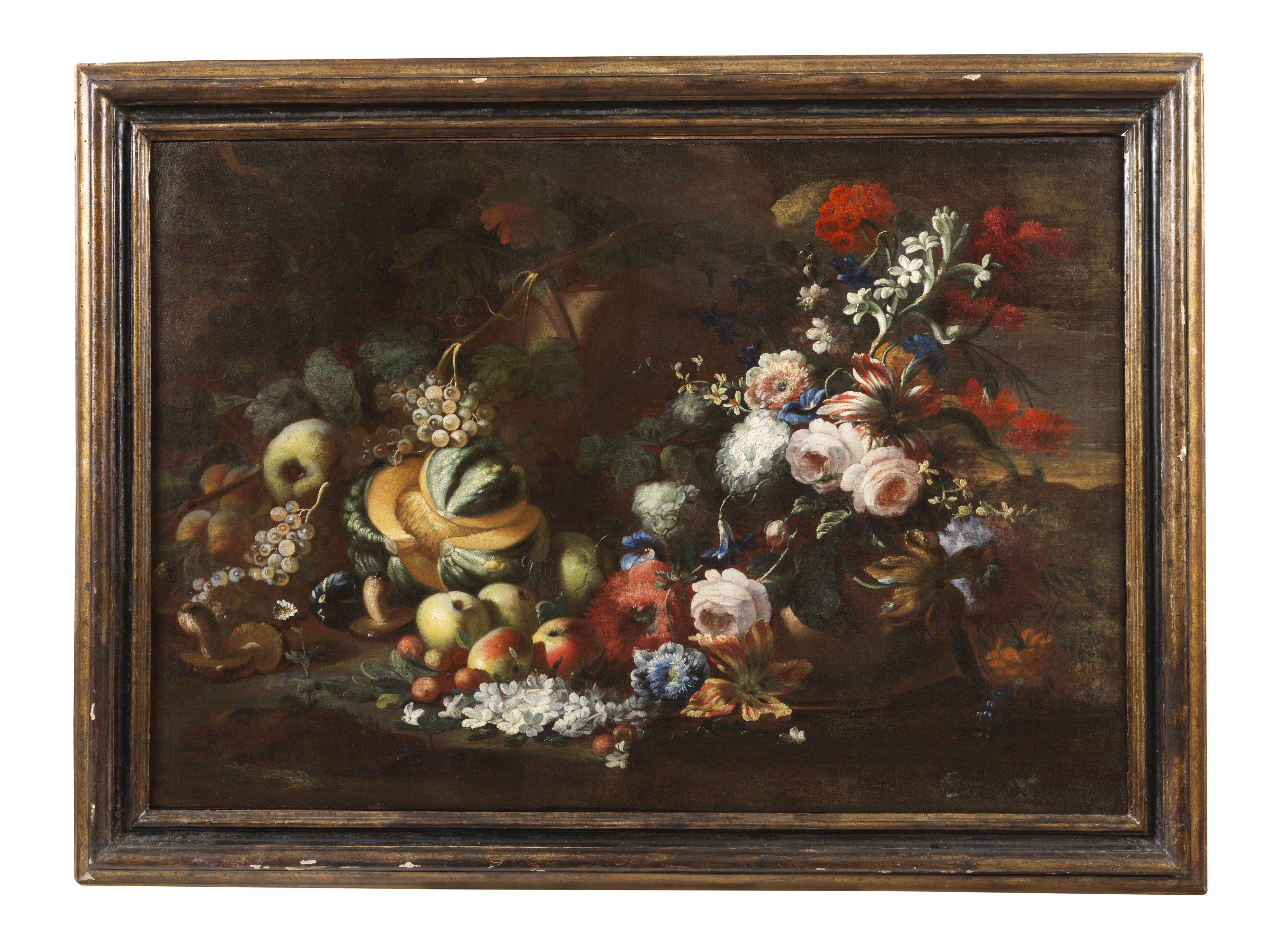 18th Century Still Life Nicola Casissa Natura Morta Oil on Canvas Black Red Blue in vendita 1