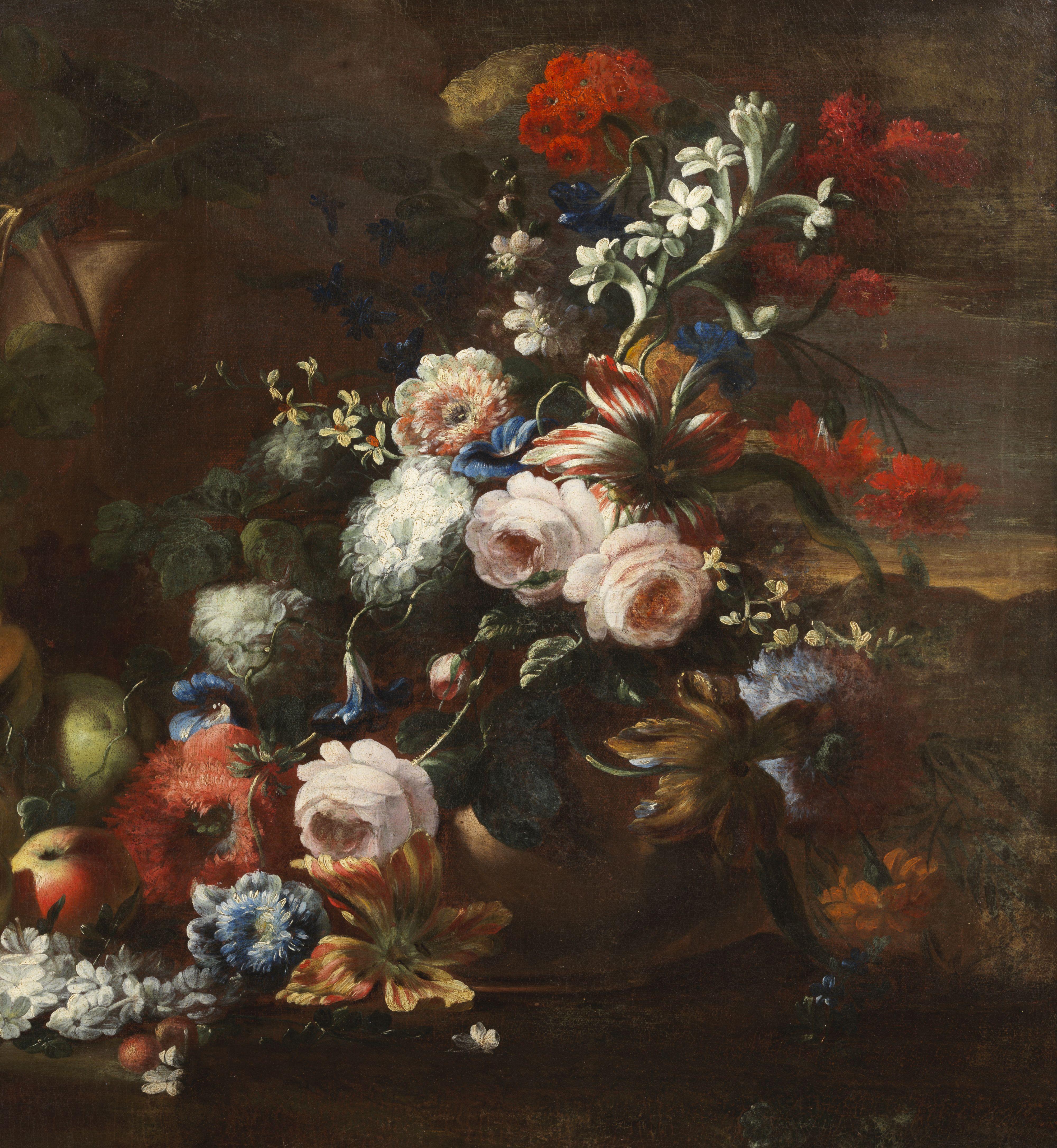 18th Century Still Life Nicola Casissa Natura Morta Oil on Canvas Black Red Blue in vendita 2