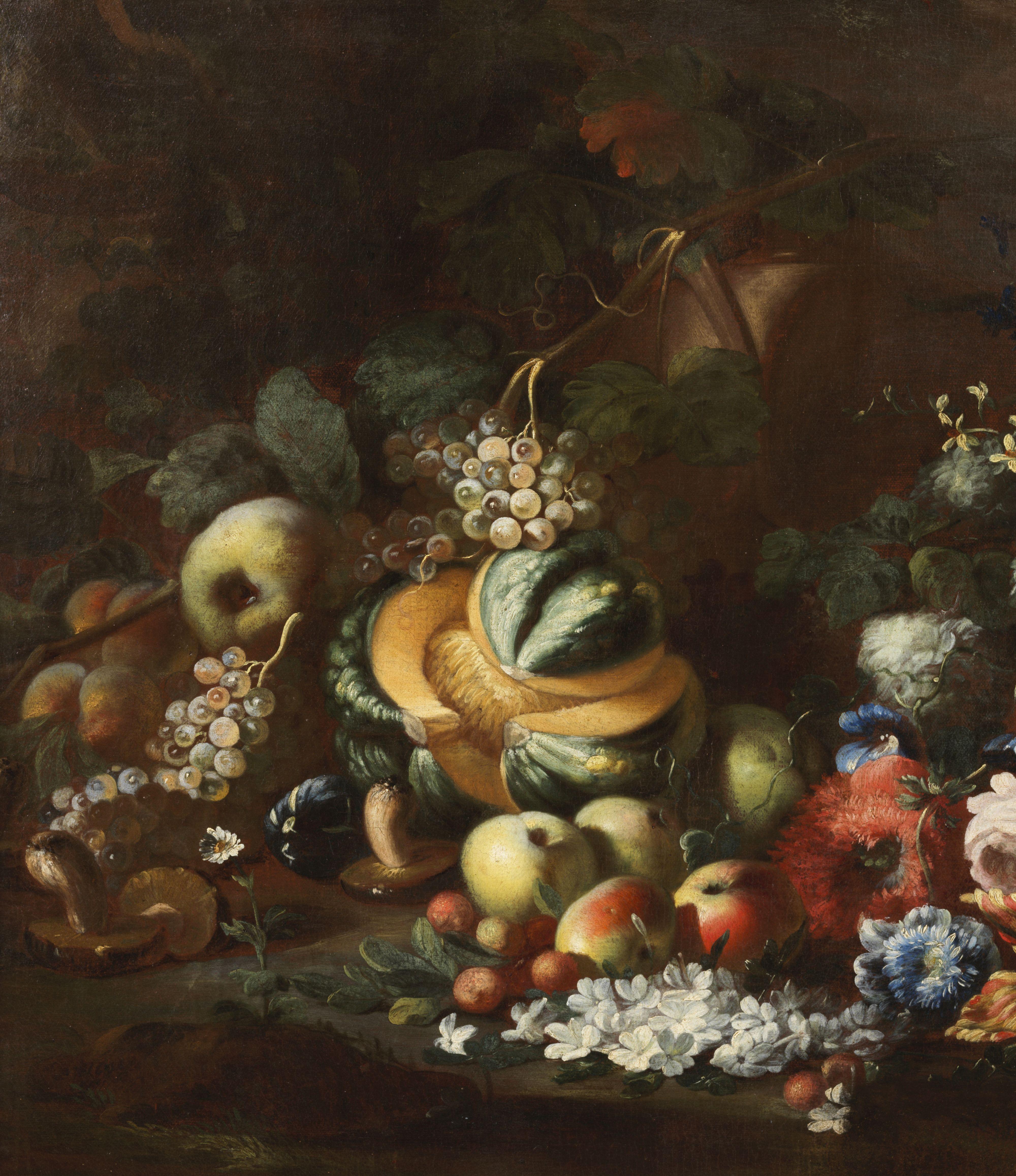 18th Century Still Life Nicola Casissa Natura Morta Oil on Canvas Black Red Blue in vendita 3
