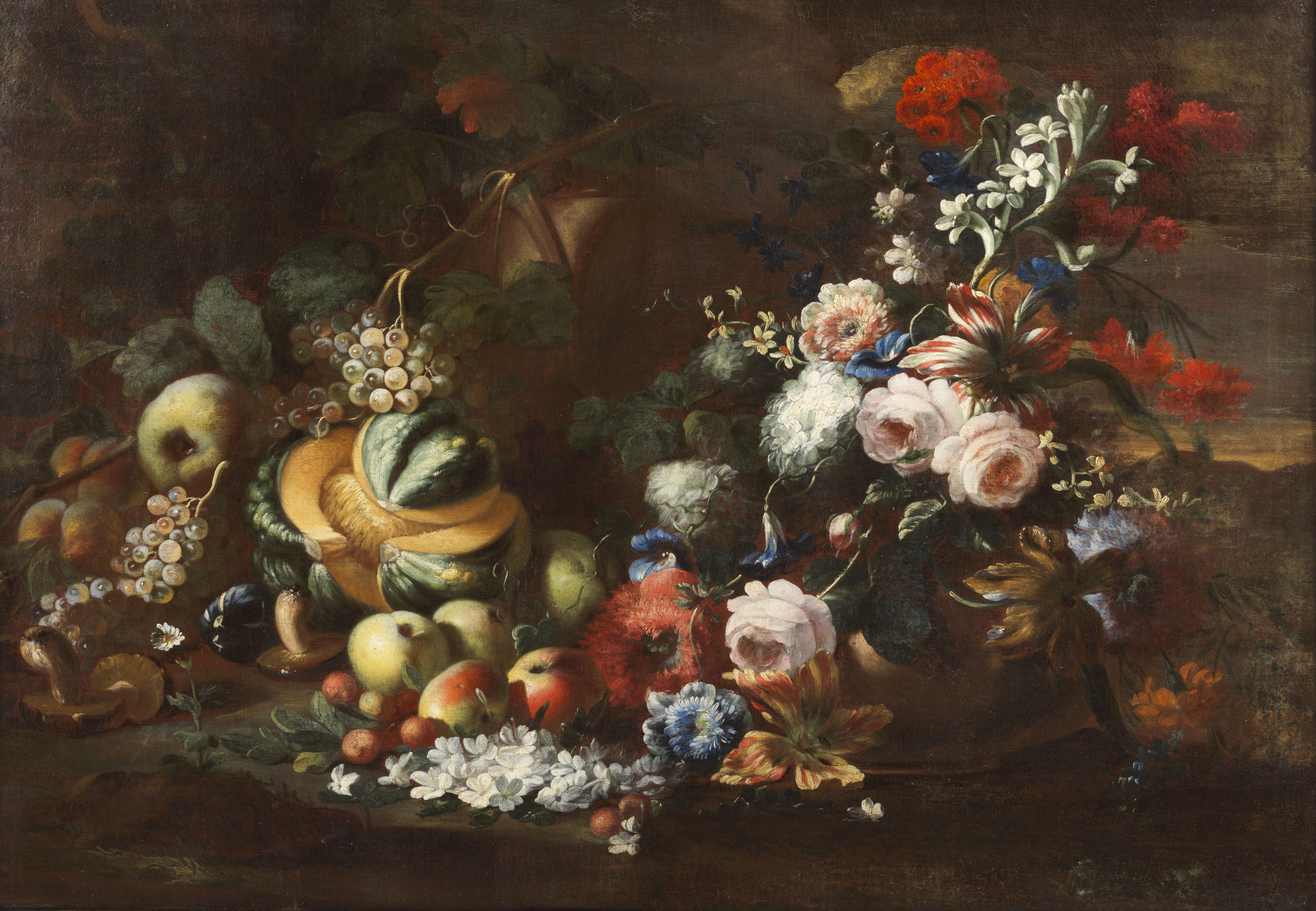 18th Century Still Life Nicola Casissa Natura Morta Oil on Canvas Black Red Blue in vendita 6