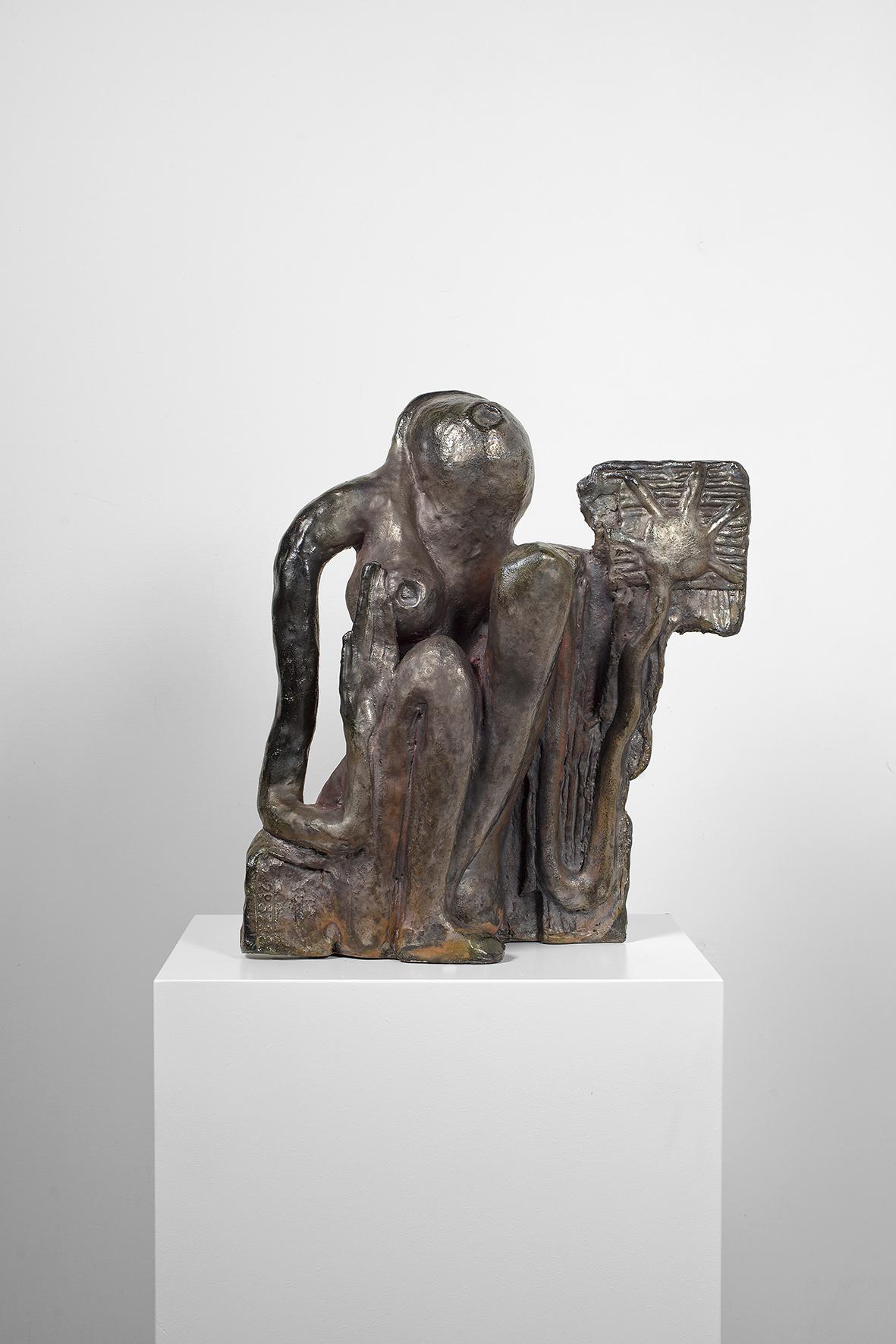Untitled Raku Sculpture - Gray Abstract Sculpture by Nicola Cucchiaro