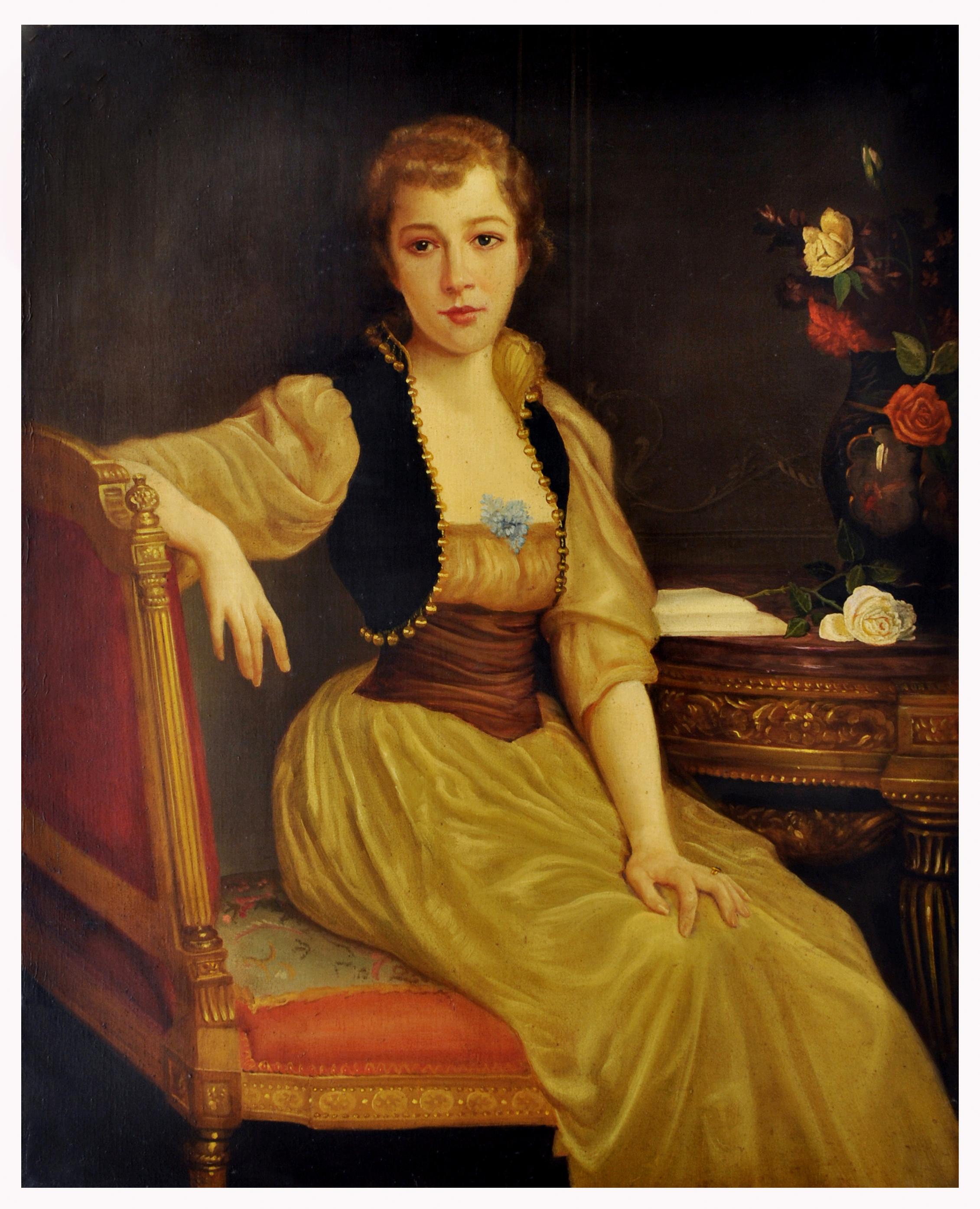 LADY'S PORTRAIT - École française - Peinture figurative italienne à l'huile sur toile  - Painting de Nicola Del Basso