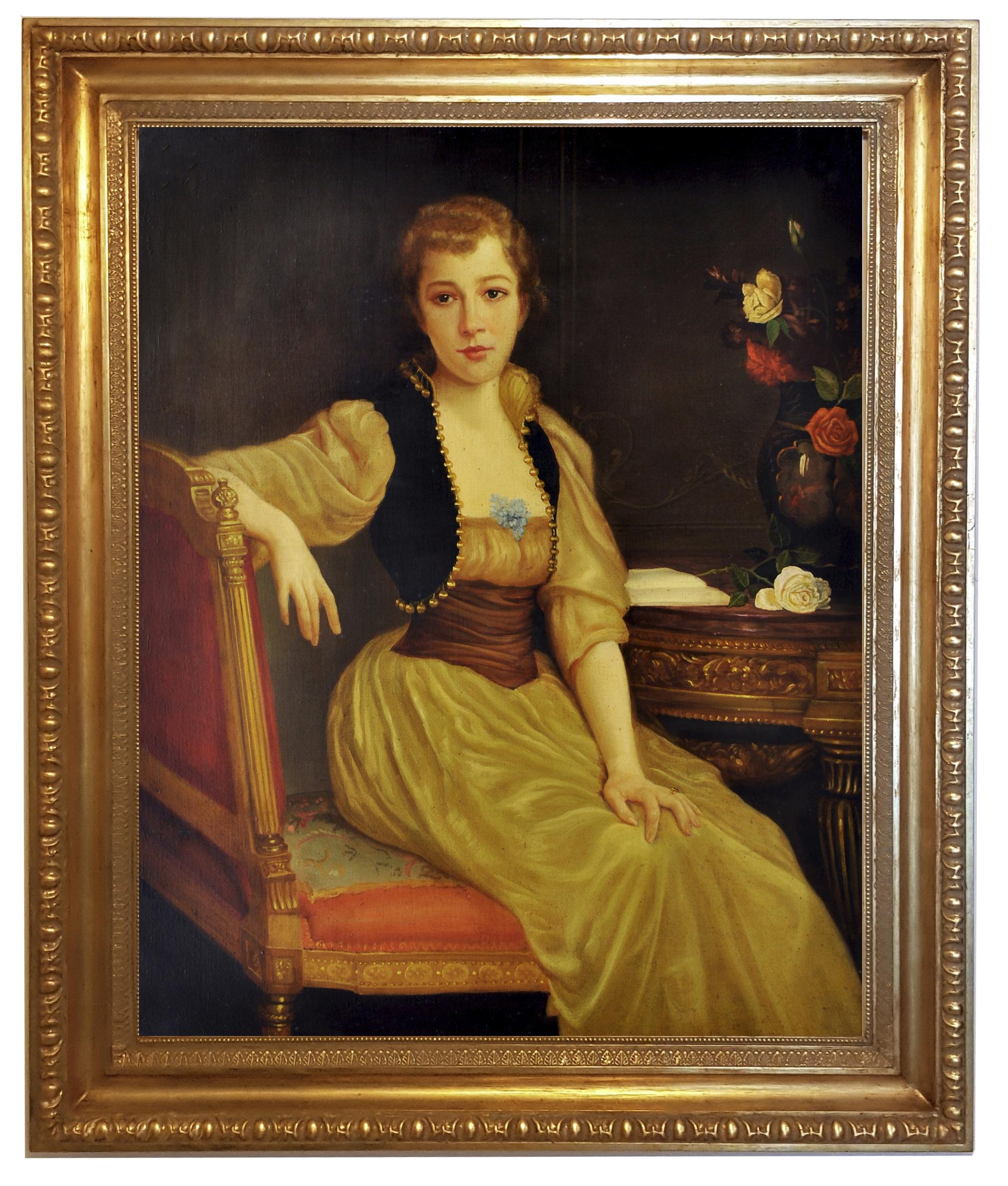 Portrait Painting Nicola Del Basso - LADY'S PORTRAIT - École française - Peinture figurative italienne à l'huile sur toile 