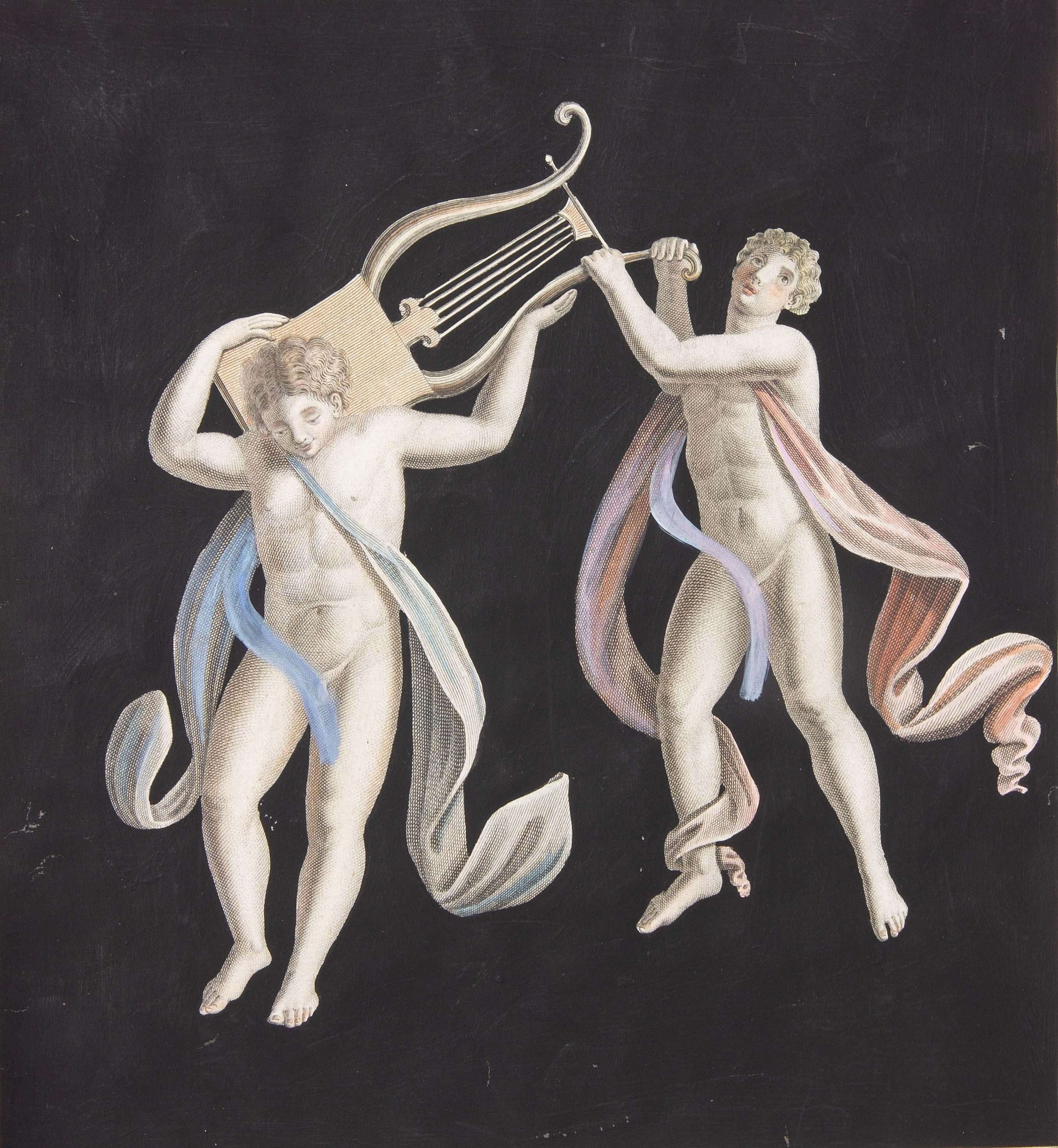 Handkolorierte Gravuren von Herculaneum Frescos aus dem 18. Jahrhundert  von Nicola Fiorillo im Angebot 4