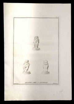 Statues romaines anciennes - gravure originale de Nicola Fiorillo - 18ème siècle