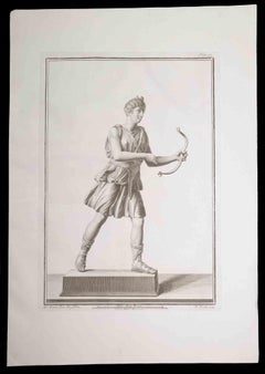 Archer, Ancient Roman Statue- Original Etching by Nicola Fiorillo - 18th Century